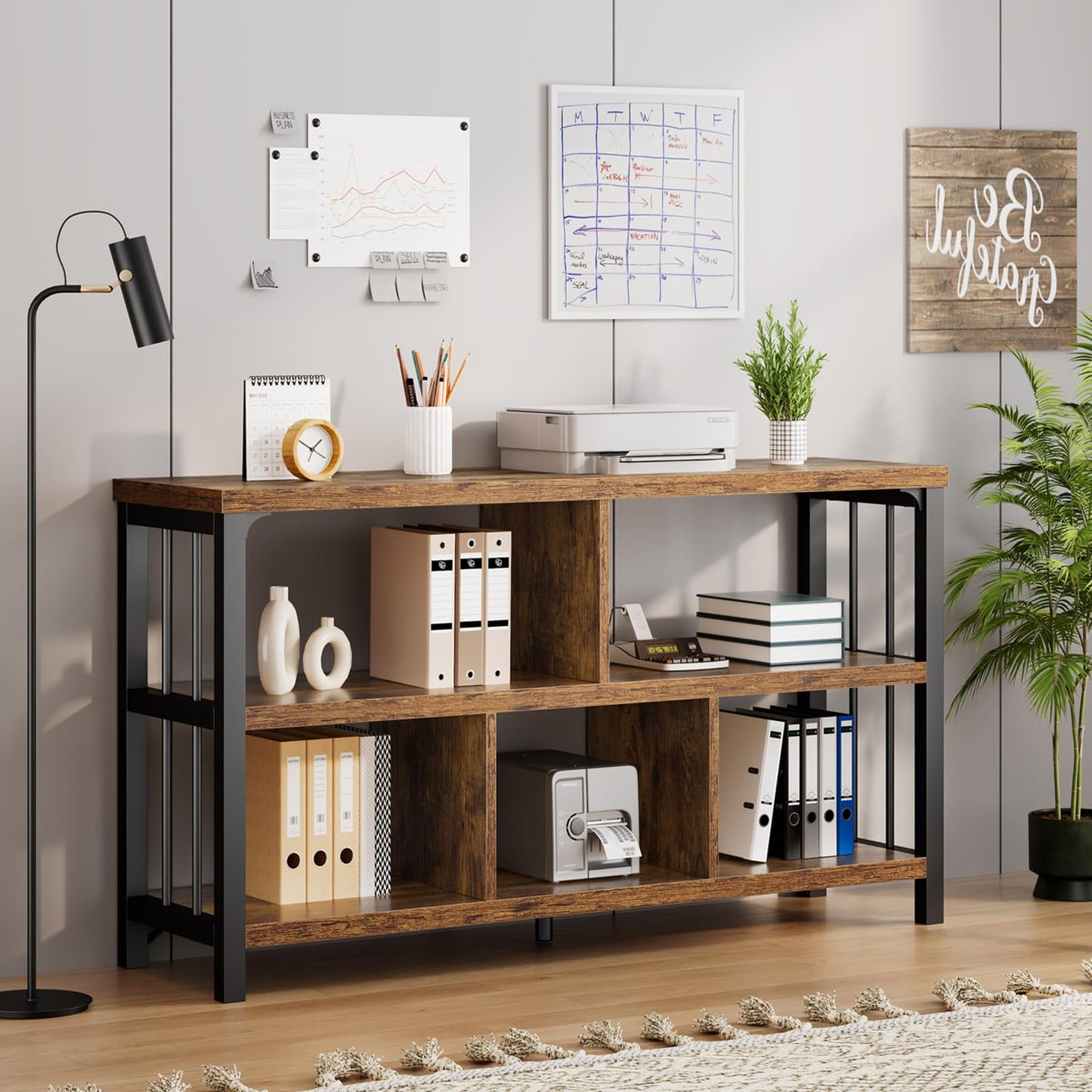IBF 5 Cube Storage Organizer Bookshelf Low Bookcase 120cm Rustic Brown