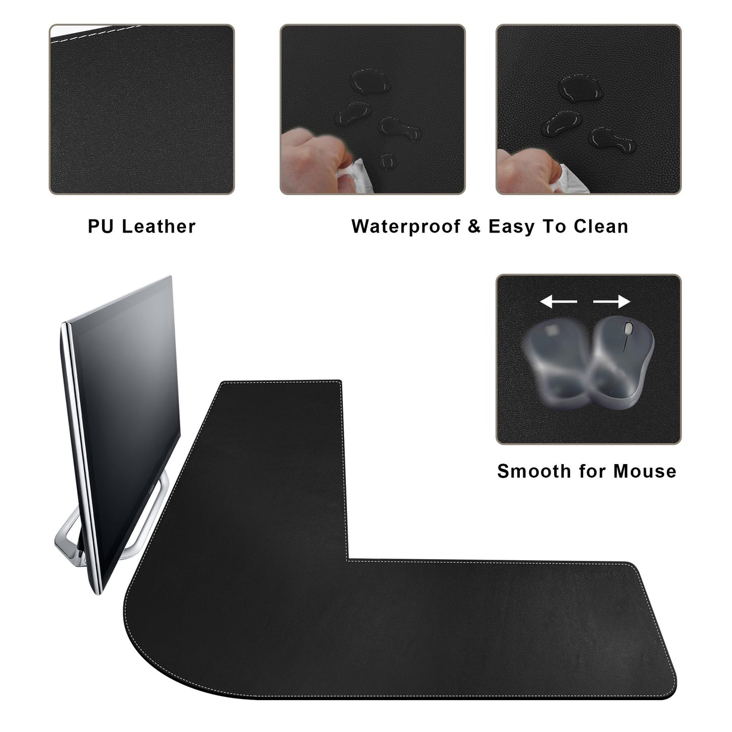 Mydours L-Shape Desk Pad, (38"+38) x 13" Large PU Leather Corner Desk Mat Blotter, XXL Large Waterproof Gaming Mouse Pad