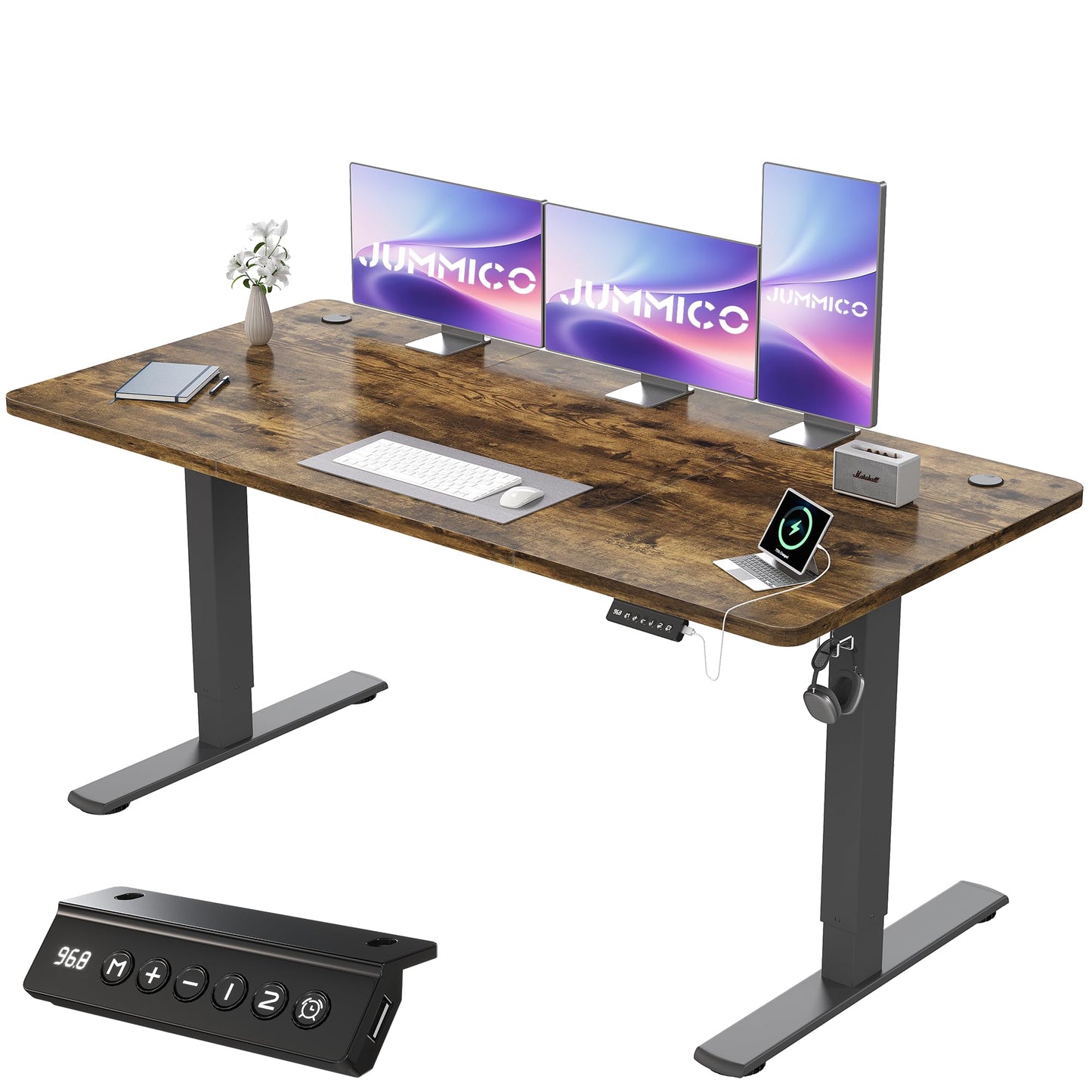 JUMMICO Electric Desk Standing Desk Height Adjustable Desk 160x70cm Brown