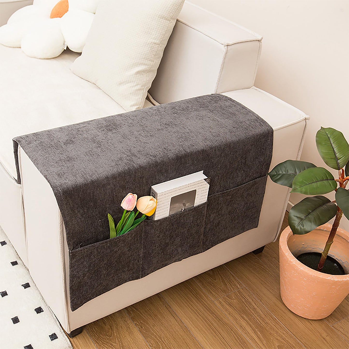 TINAYAUE Sofa Armrest Organiser with 3 Large Pockets for Remote Control, Keys, Glasses