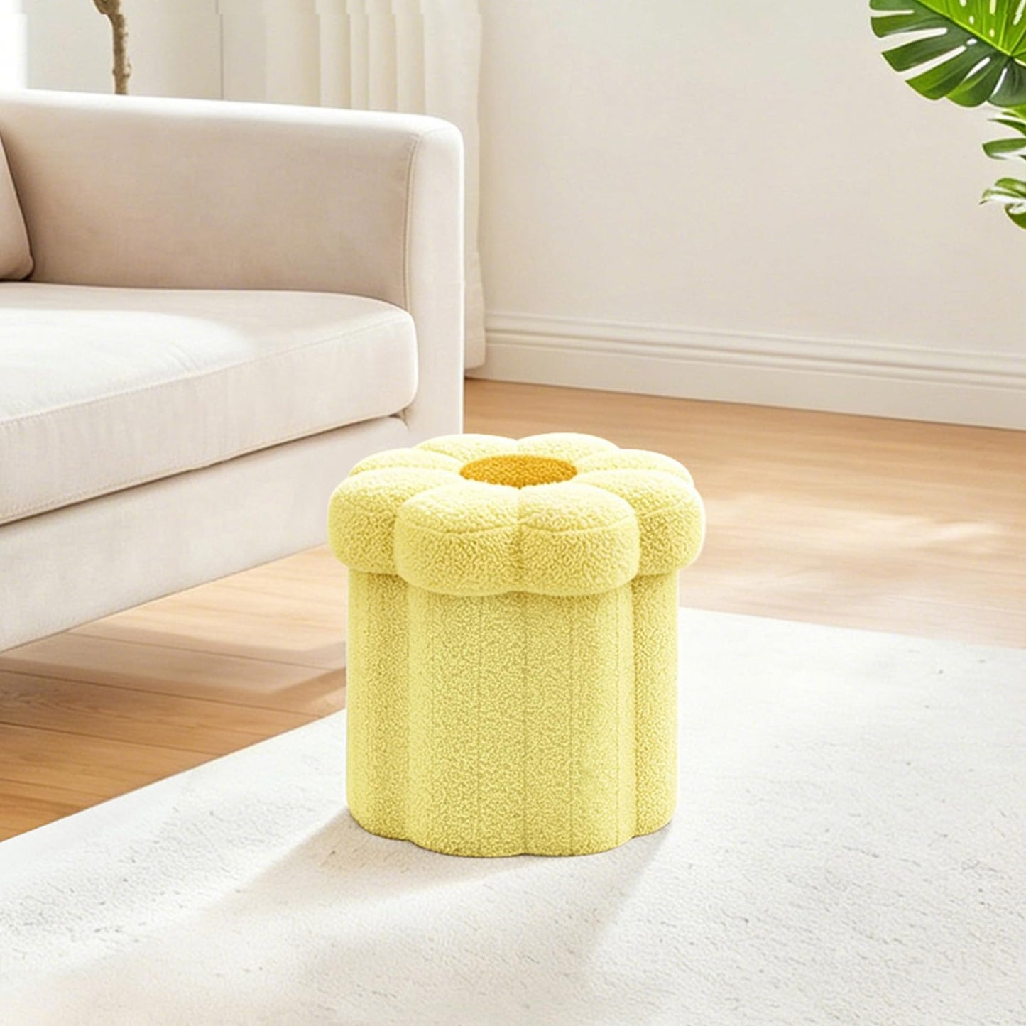 Bonlife Flower Shape Ottoman with Lid, Folding Footrest, Small Storage Box