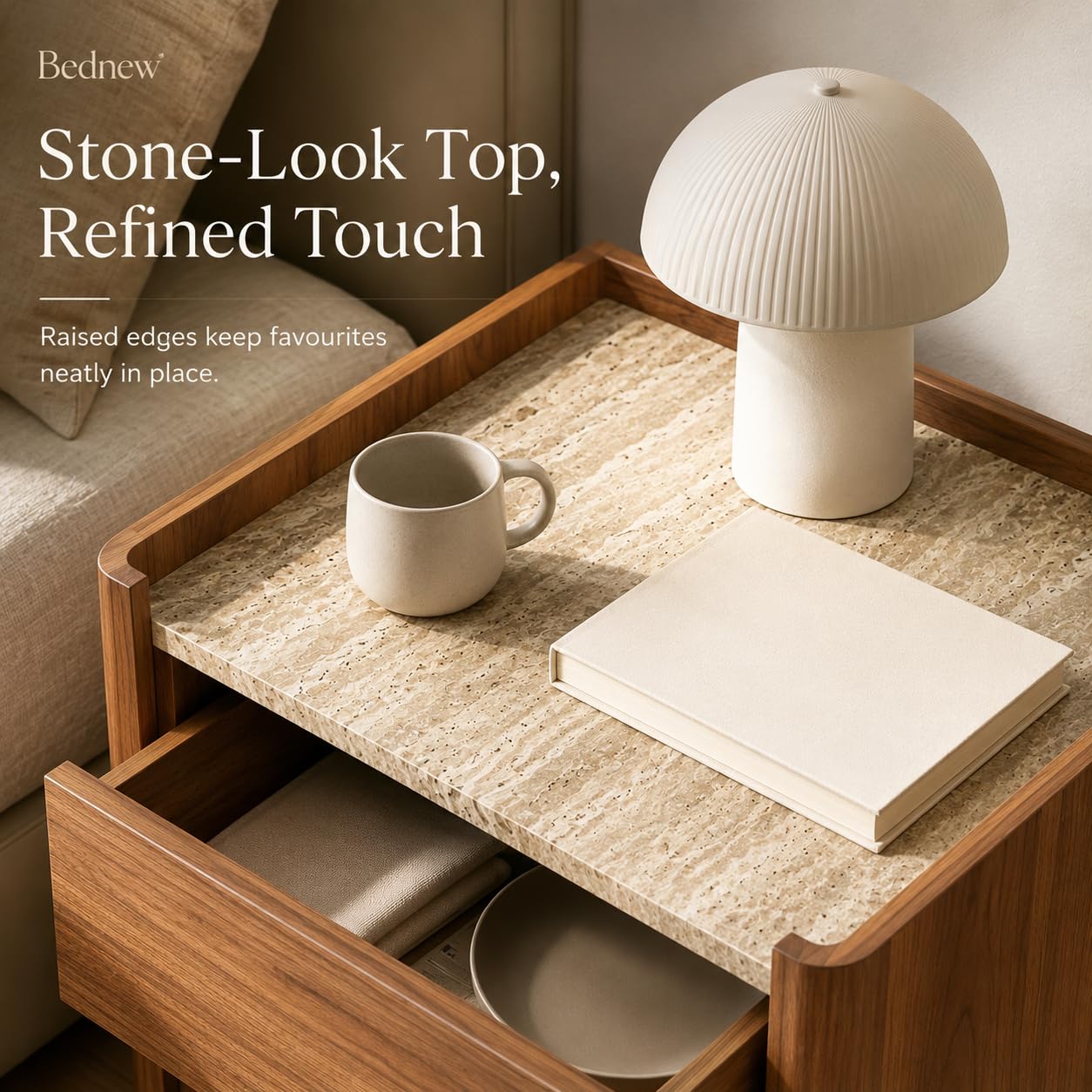 Bedside Table with 2 Drawers, Wooden Bedside Cabinet with Storage