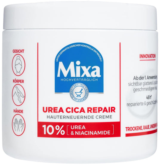 Mixa Urea Skin Renewing Cream with Urea & Niacinamide for Dry and Rough and Uneven Skin, Repairs and Smooths, Moisturiser for the Body, Hands and