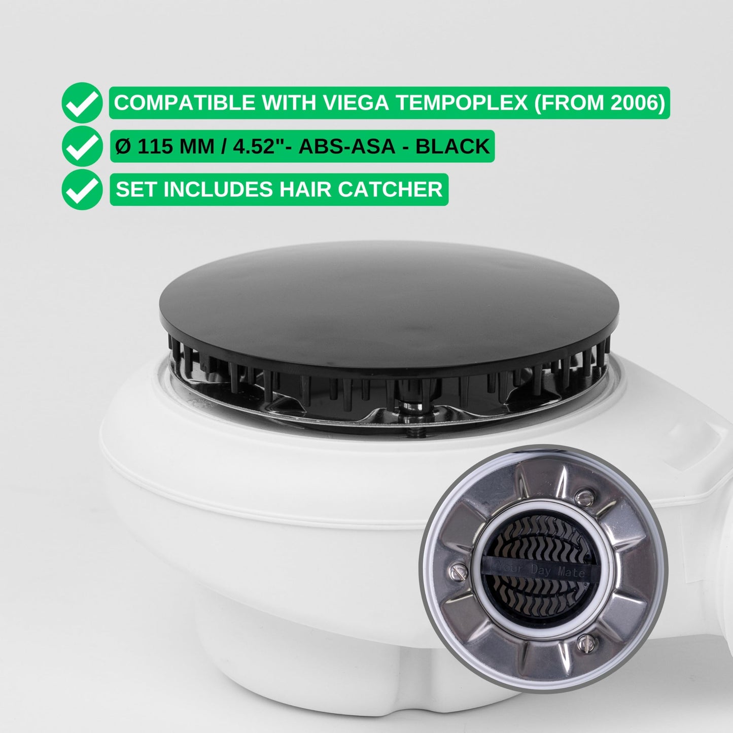Cover and Hair Strainer Set for Shower Drain, Ø 115 mm, Compatible with Viega Tempoplex Drain Set from Model Year 2006