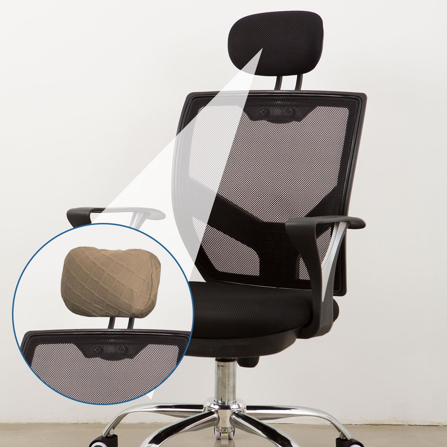 sourcing map Office Chair Pillow Cover, Office Chair Headrest Attachment Mesh Removable Headrest Protector for Home Desk Computer Chairs, Khaki
