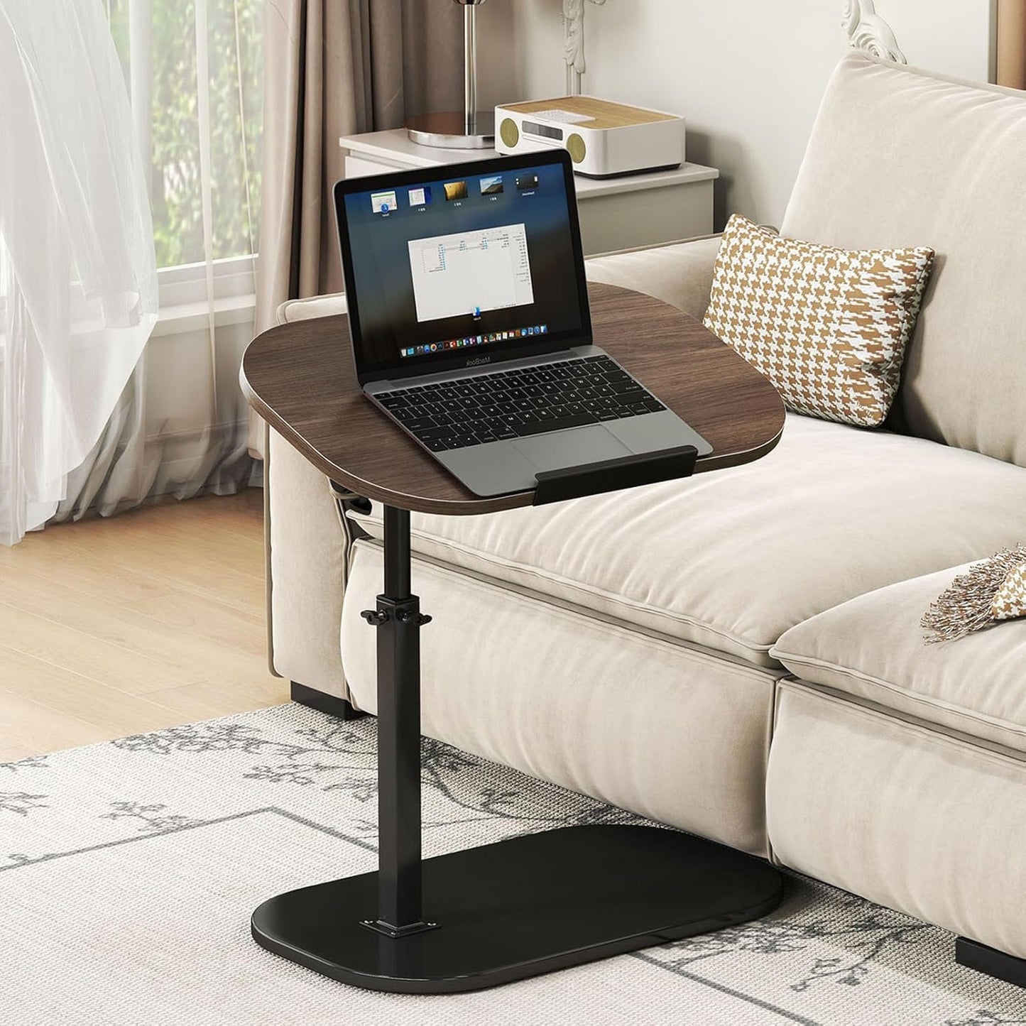 Kiss Me C Shaped Side Table, 360° Swivel End Table, Laptop Desk Black