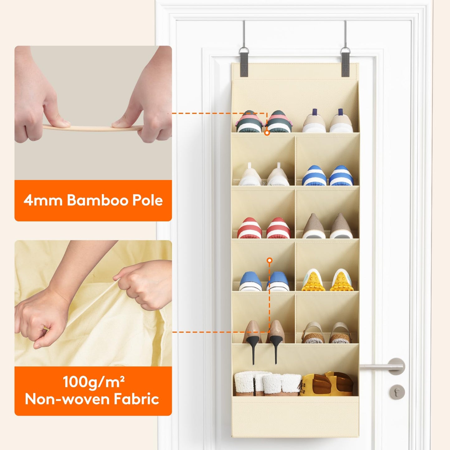 Lifewit 6 Tier Over the Door Shoe Organisers with 11 Deep Pockets, Fabric Hanging Wall Mounted Shoes Rack Behind Door Storage Organizer for Boots