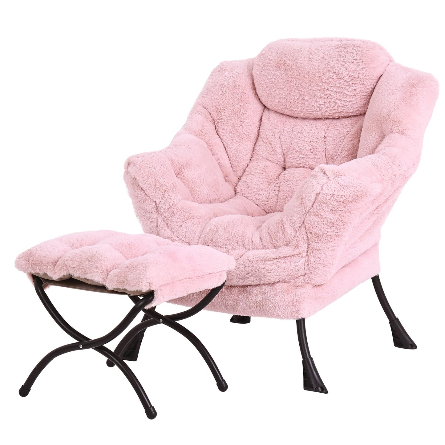 SESHINELL Armchair with Ottoman, Comfy Upholstered Lounge Reading Chair with Side Pocket and Armrests
