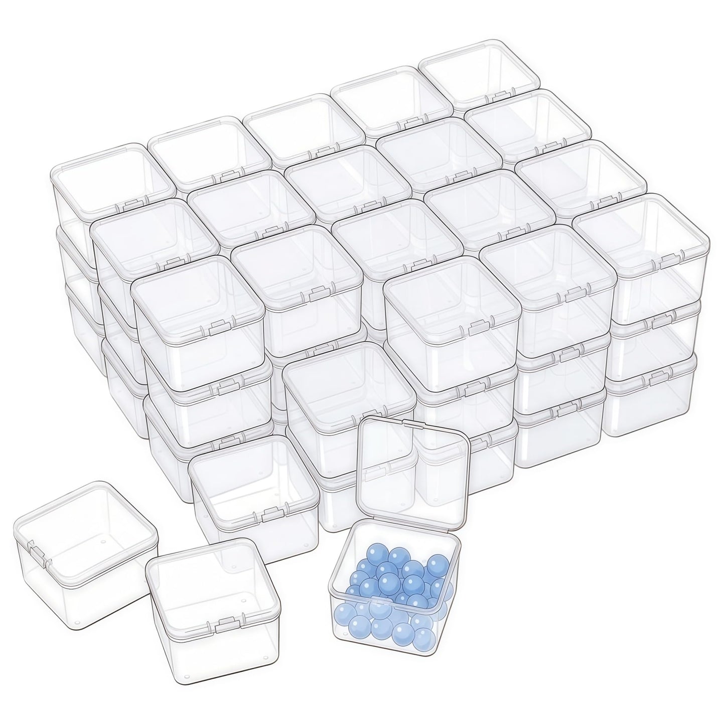 LJY Clear Square Plastic Boxes with Lids, 60 Pack, 2.2 x 2.2 x 1.4 in