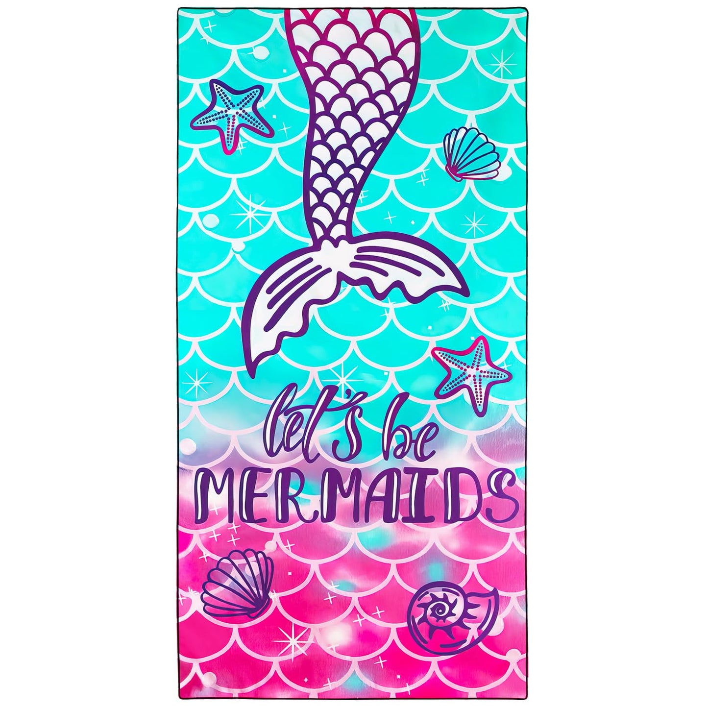 Violetpos Mermaid Tail 'Let's Be Mermaids' Beach Towel, Extra Large 180x90 cm 250GSM Microfibre, Sand Free Quick Dry