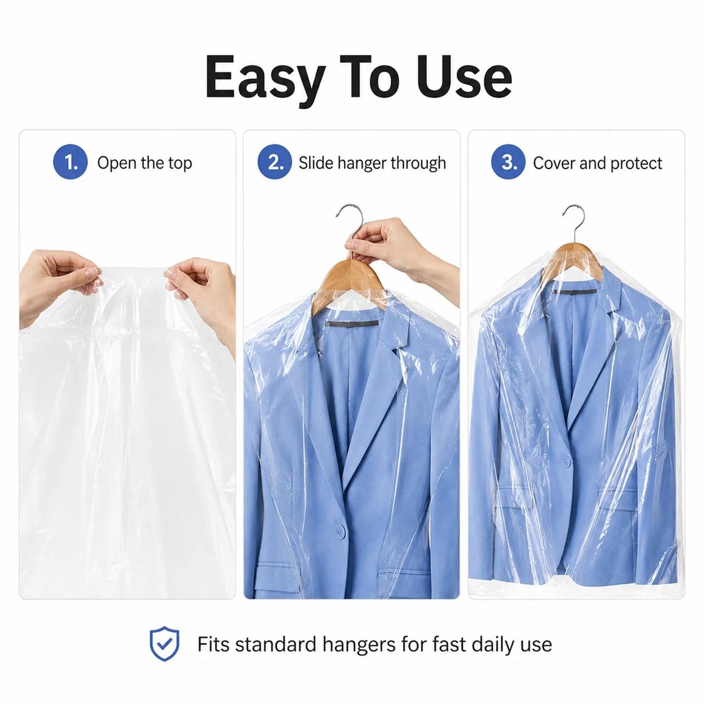 40 Pack Clear Clothes Covers, Plastic Garment Bags 60x90cm