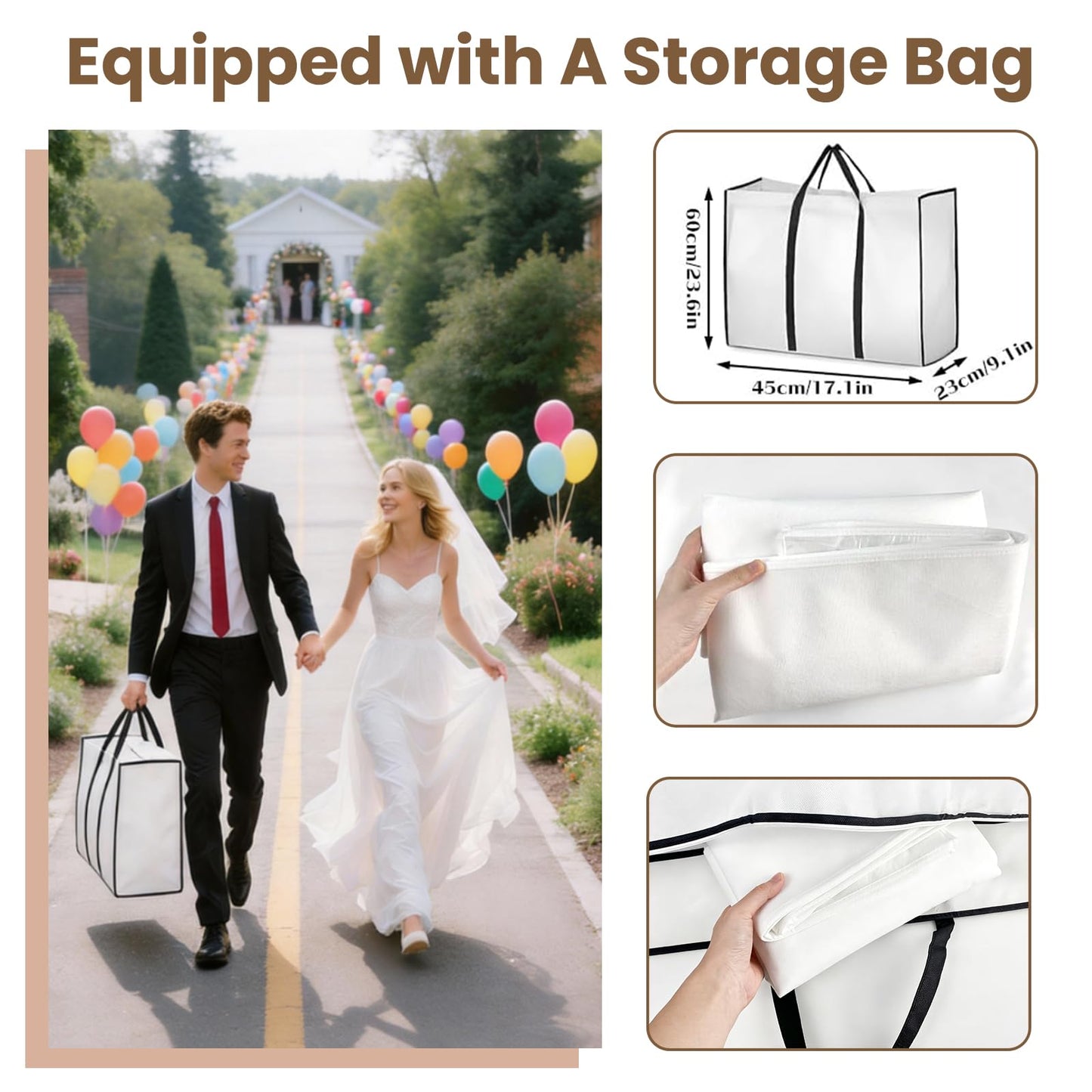 70" Wedding Dress Bag with Bride Tote Bag Covers Garment Bags with 3 Pockets and ID Slot Suit Carriers for Ball Gowns & Bridal Dress Dustproof Dress
