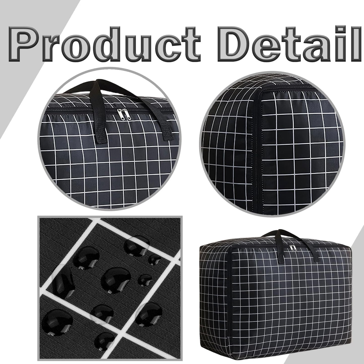 Storage 2 Pcs Large bag 105L Wardrobe Heavy Duty Laundry Oxford Cloth Duvet King Size Moisture Proof Black White Plaid