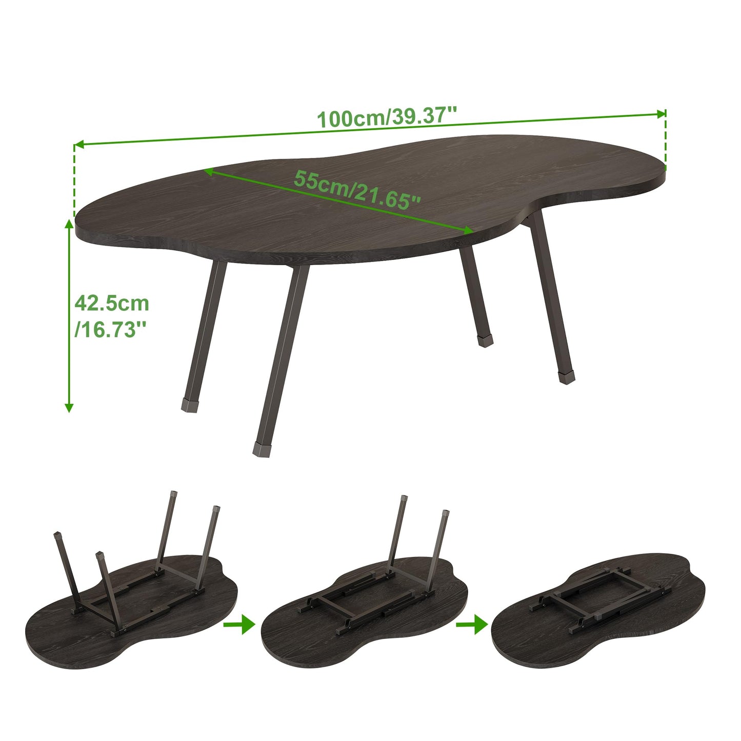 SOLACECASA Modern Folding Coffee Table Cloud Black Low Table Floor Desk
