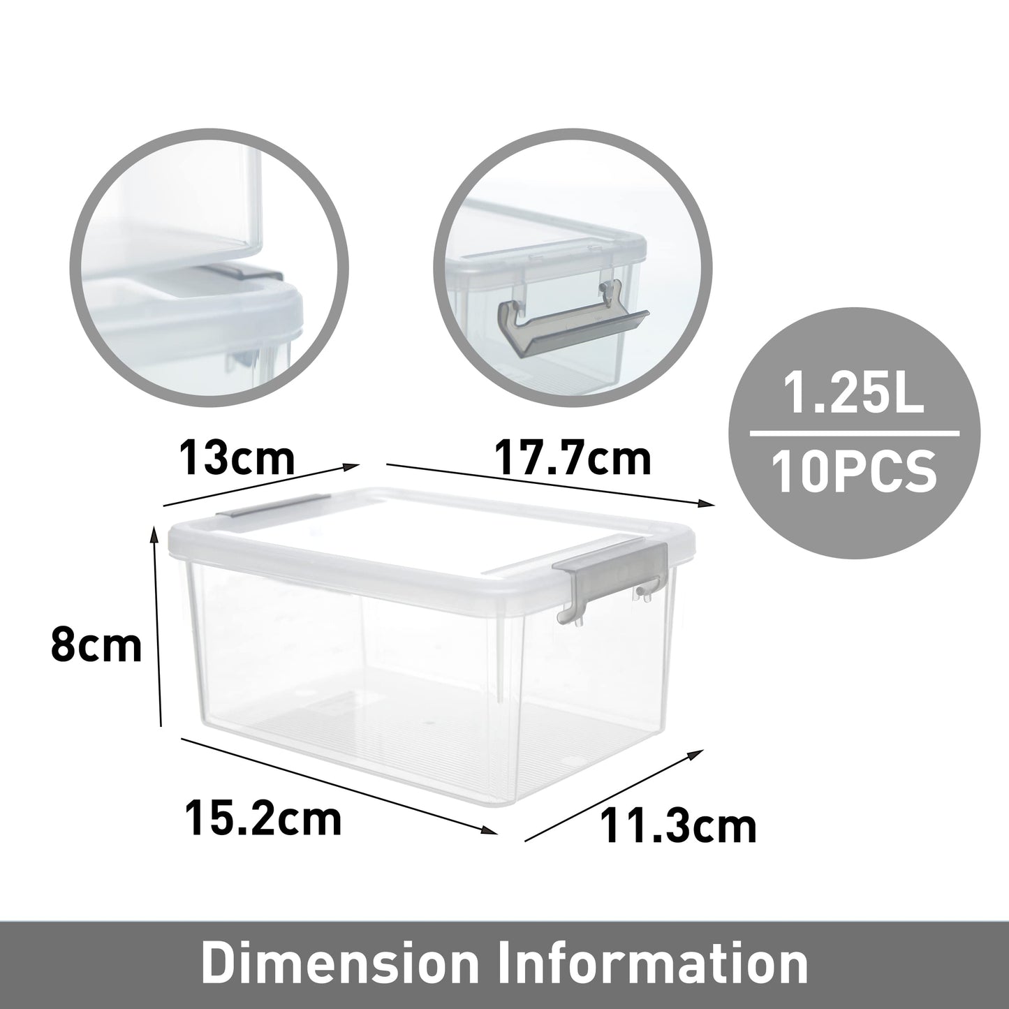 Citylife 10 Pack Storage Boxes with Lids Plastic Small Clear Stackable Box for Shelves Toys, 1.25L