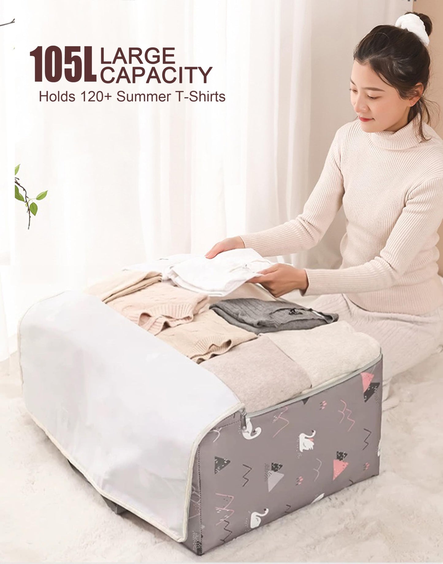 105L Large Storage Bag,Thicken Oxford Moving Bag Underbed Storage King Size with Zip Waterproof Moisture Proof for Clothes,Bedding,Pillows,Blankets