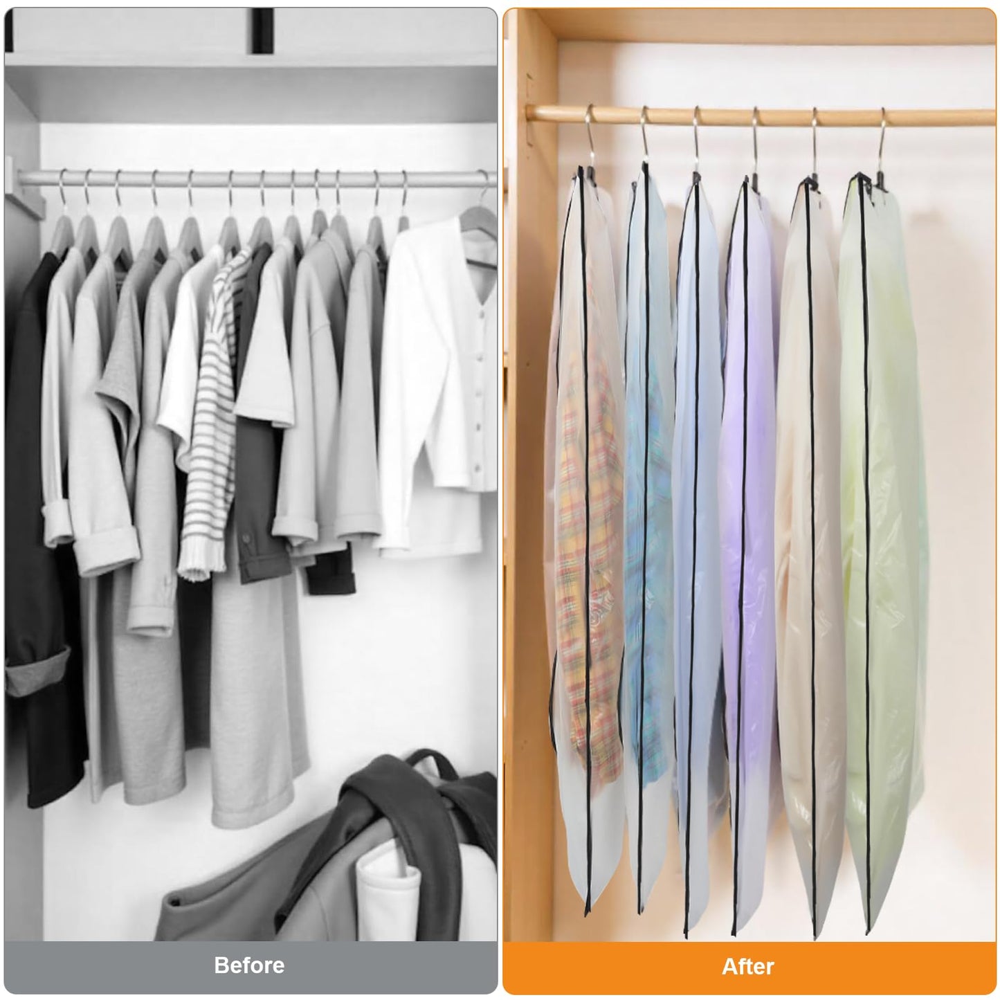 12 Pack Garment Bags, PEVA Translucent Clothes Covers, Suit Bag 47in