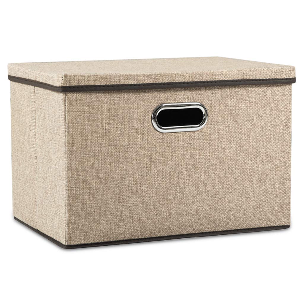 Prandom Storage Boxes with Lids Large,Collapsible Linen Fabric Storage Box,Decorative Bins,Really Useful Box,Clothing