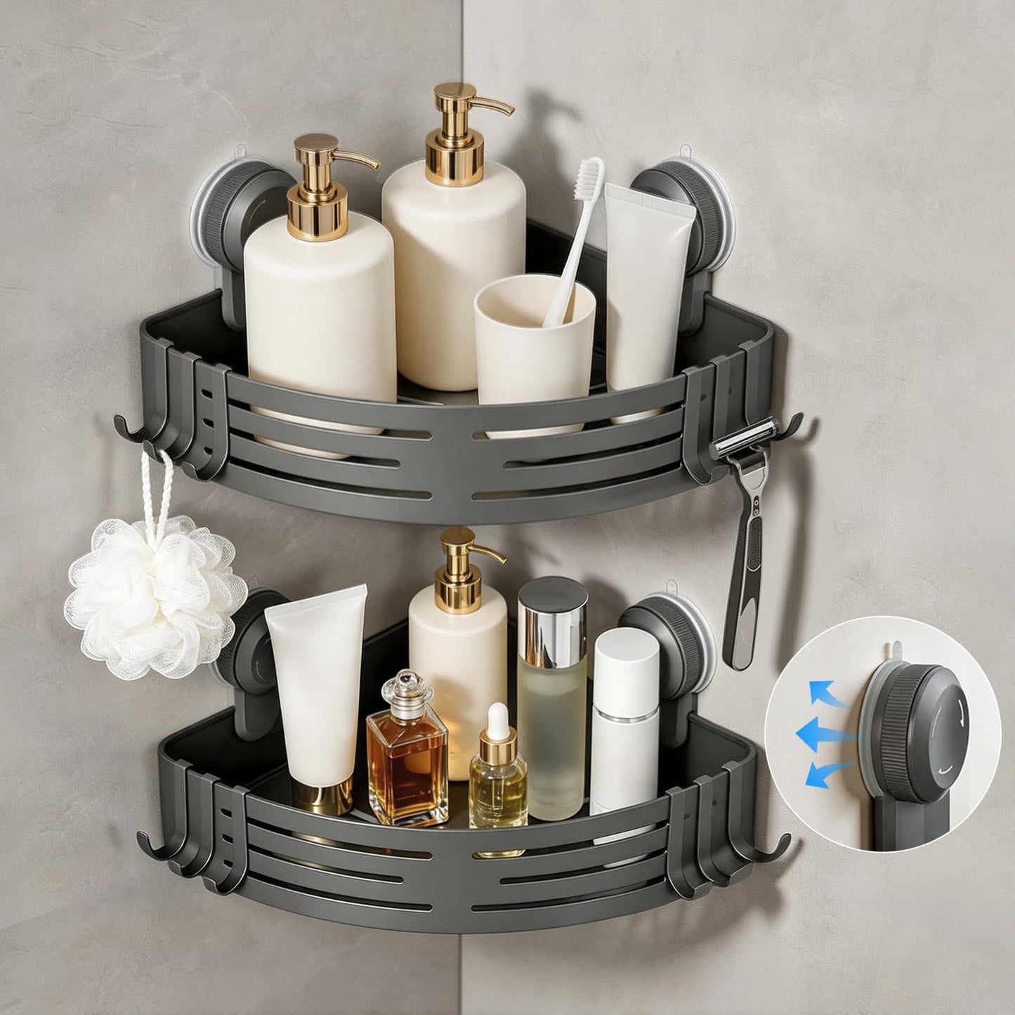 Lekesky Corner Shower Caddy Suction Cup, Shower Shelf No Drilling, Rust Resistant Bathroom Corner Shelves， Removable Shower Rack for Bathroom