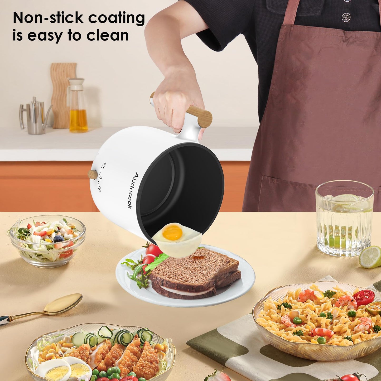 Audecook Electric Hot Pot with Steamer, 1.8L Portable Mini Travel Cooker, Multifunctional Non-Stick Electric Skillet for Stir Fry/Stew/Steam, Perfect