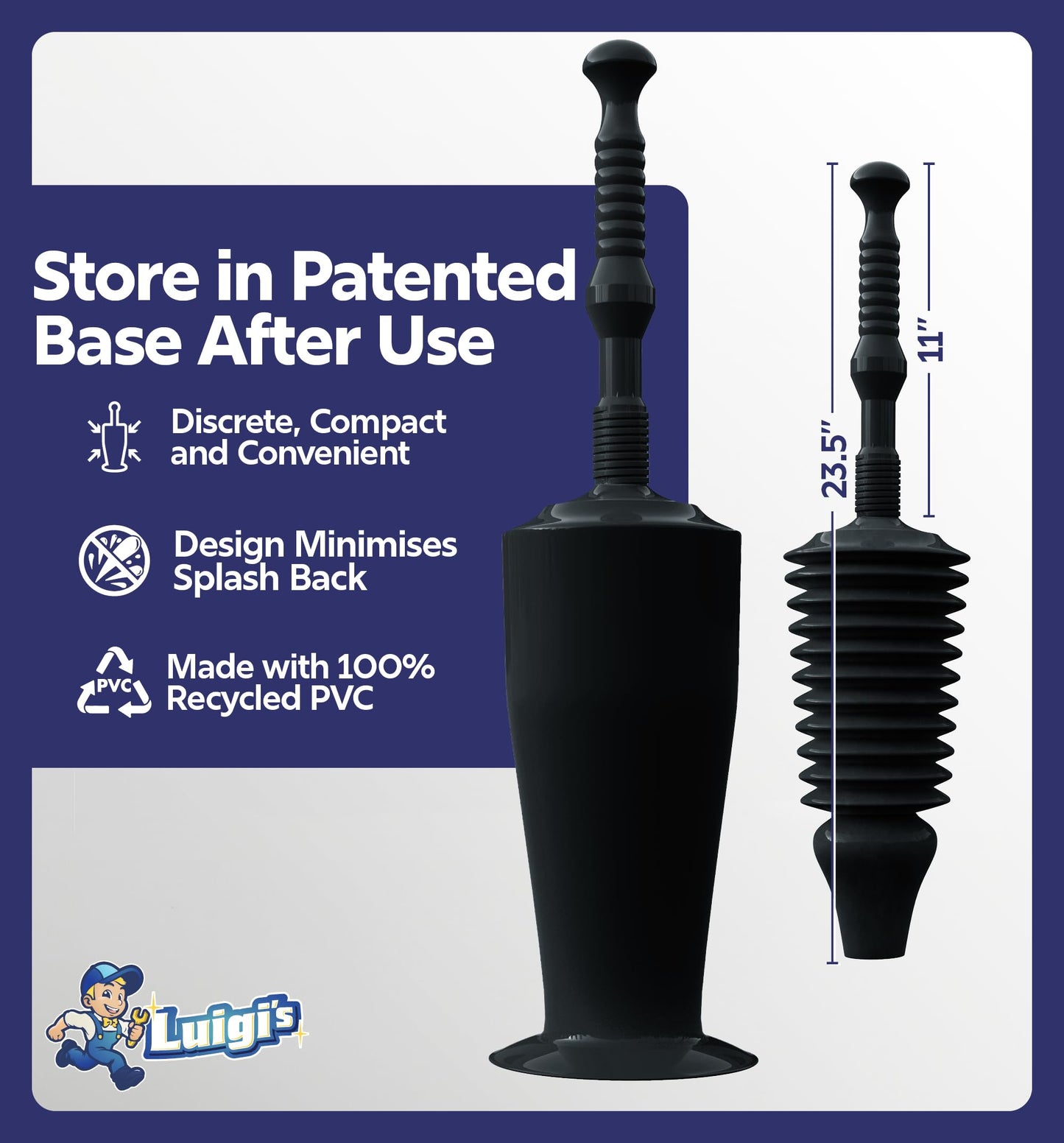 Luigi's World's Best Plunger - Unclogger Tools for Unblocking Toilet - Heavy Duty Plungers with Unique Unblocker Design