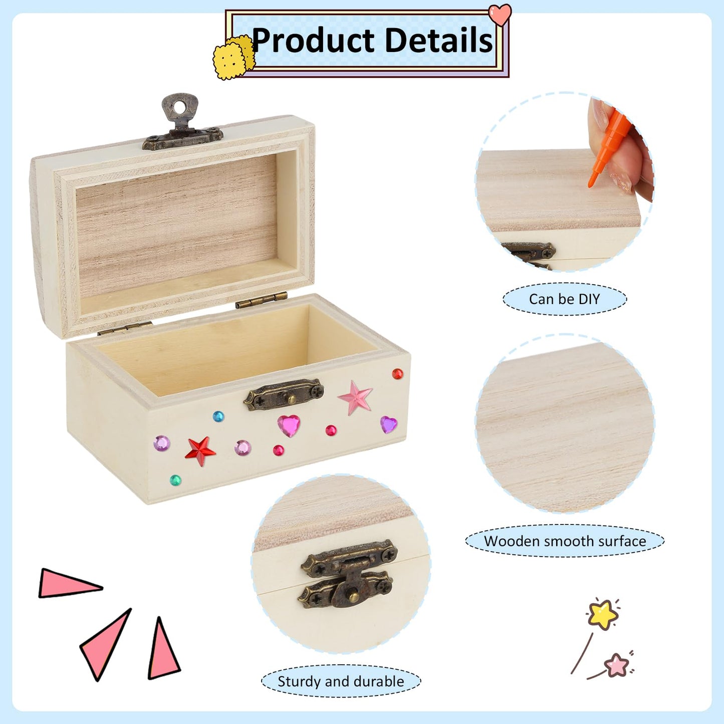 lahnao 10 Pieces Wooden Box with Lid, Mini Wooden Box With Hinged Lid, 5x5x9cm Small Wooden Box for Children's Birthday Parties