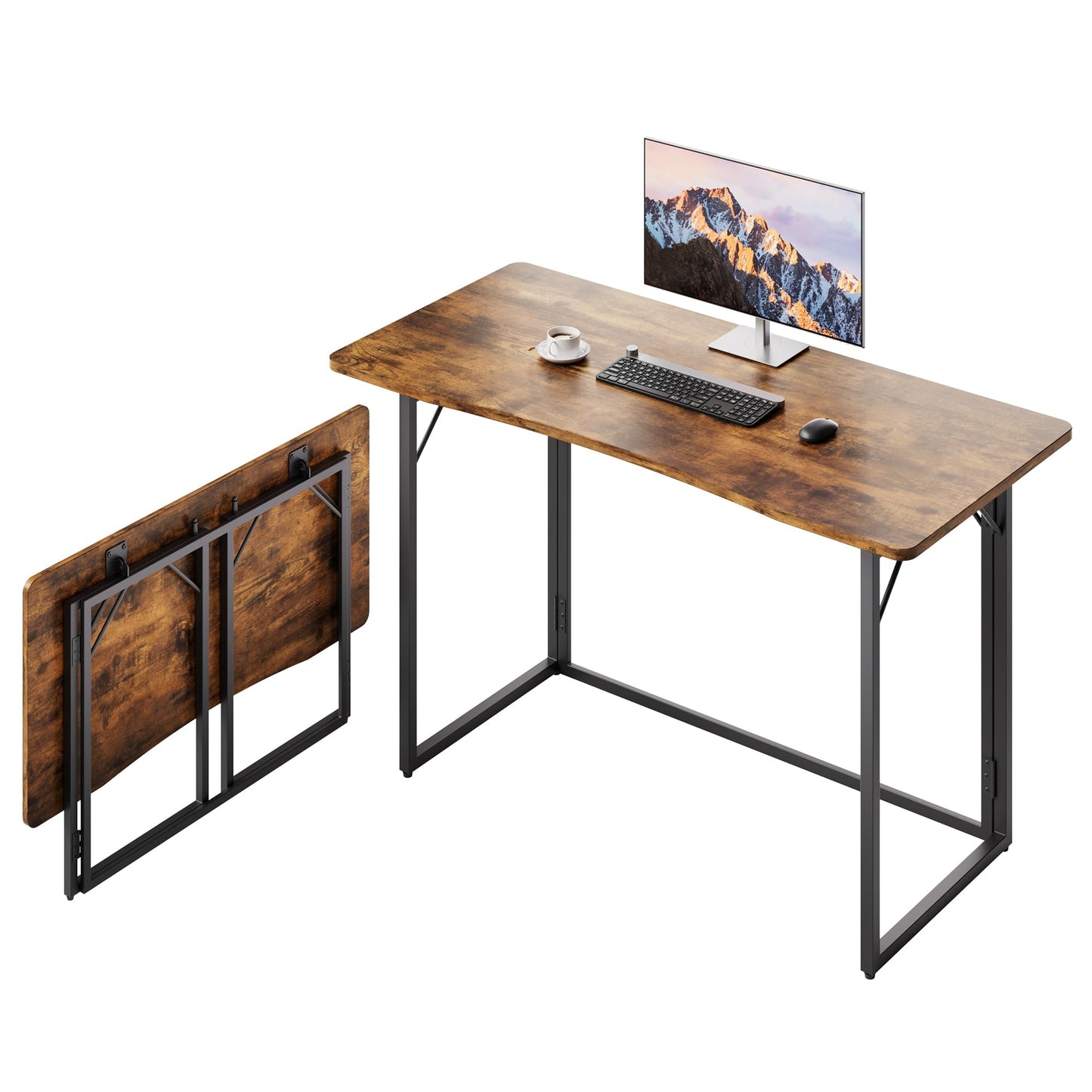 JOYMOOP Folding Desk Rustic Brown - 120 x 57 cm, No Assembly Foldable Desk for Home, Office - Large Size