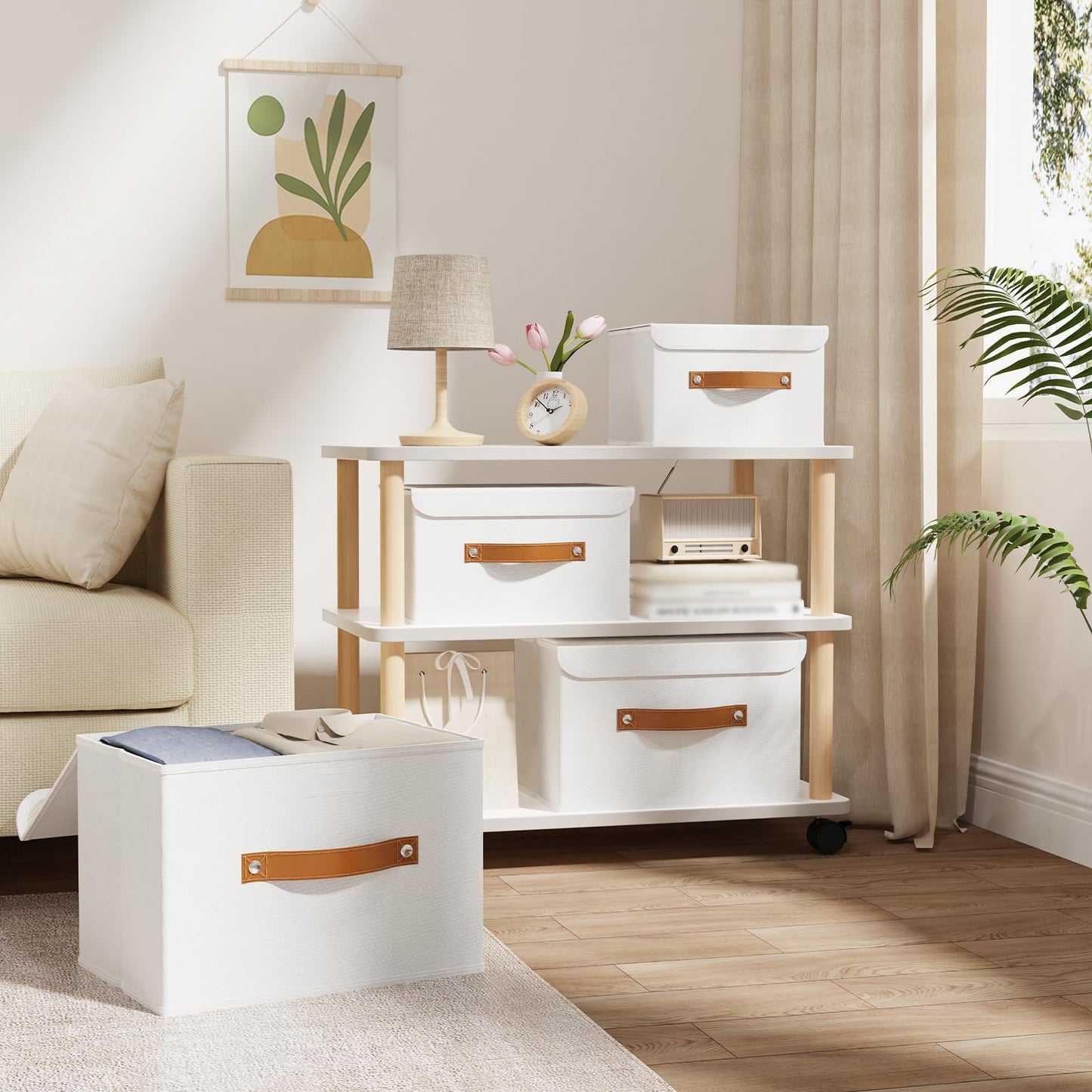 OUTBROS Storage Boxes with Lids 2 Pack, Bins, 26x20x17cm, White