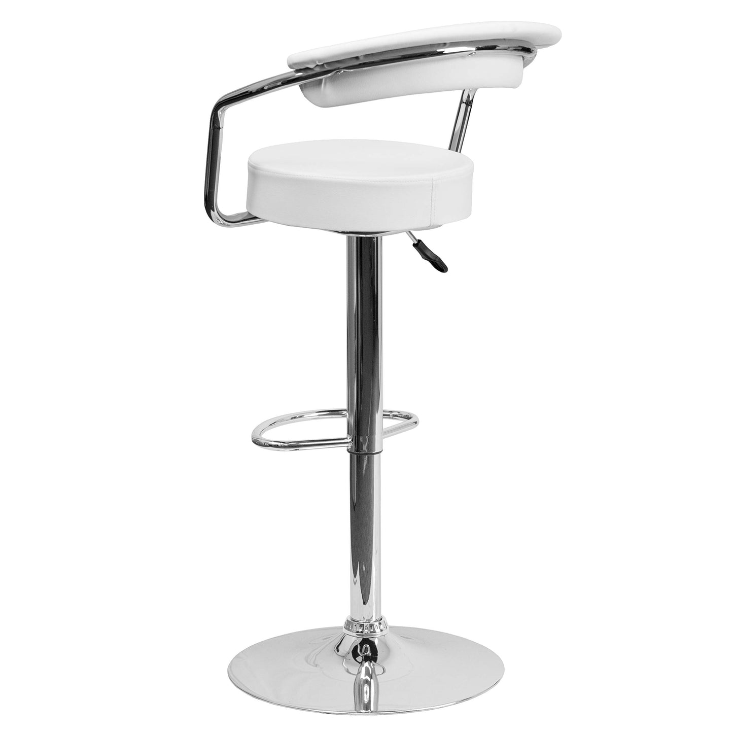 Flash Furniture Taft 2 Pk. Contemporary White Vinyl Adjustable Height Barstool with Arms and Chrome Base