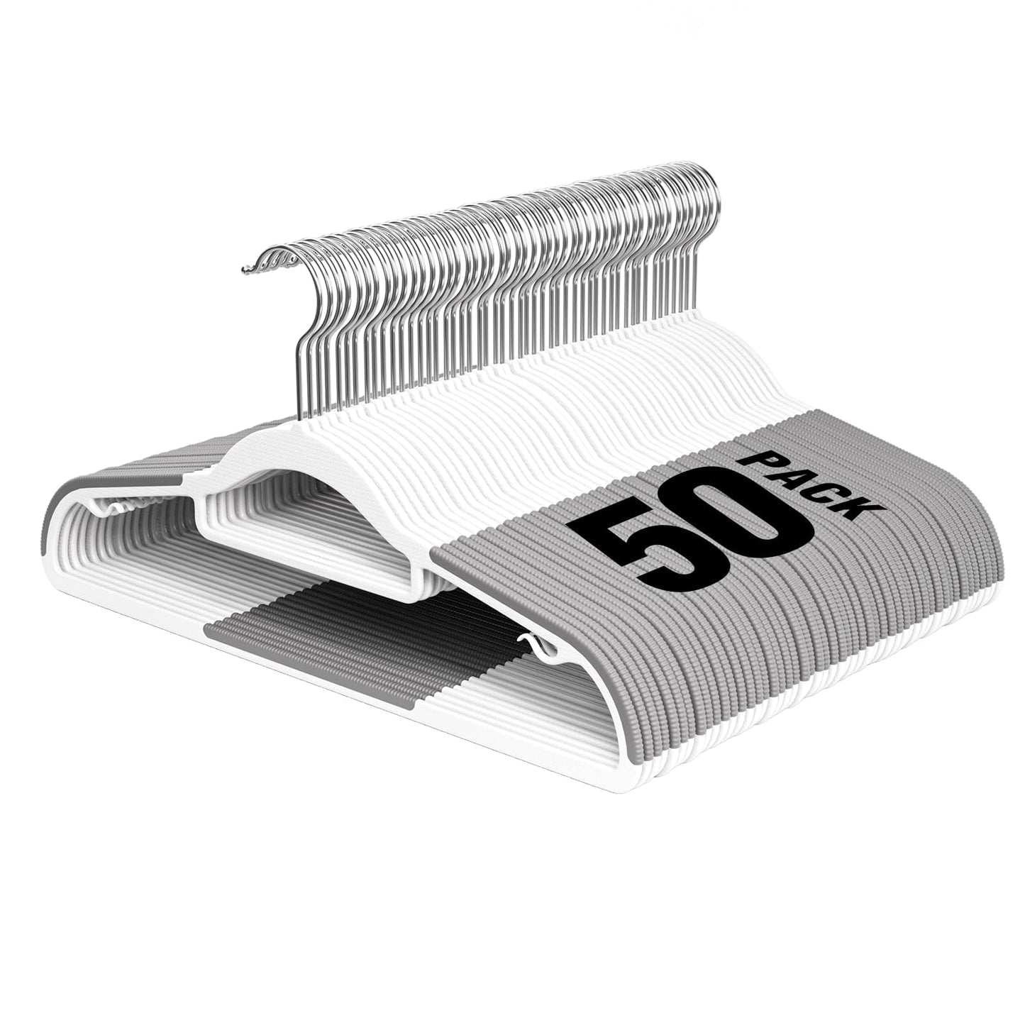 UEAKPIC Plastic Hangers 50 Pack,16.5inch/42cm Hangers-White & Dark Gray