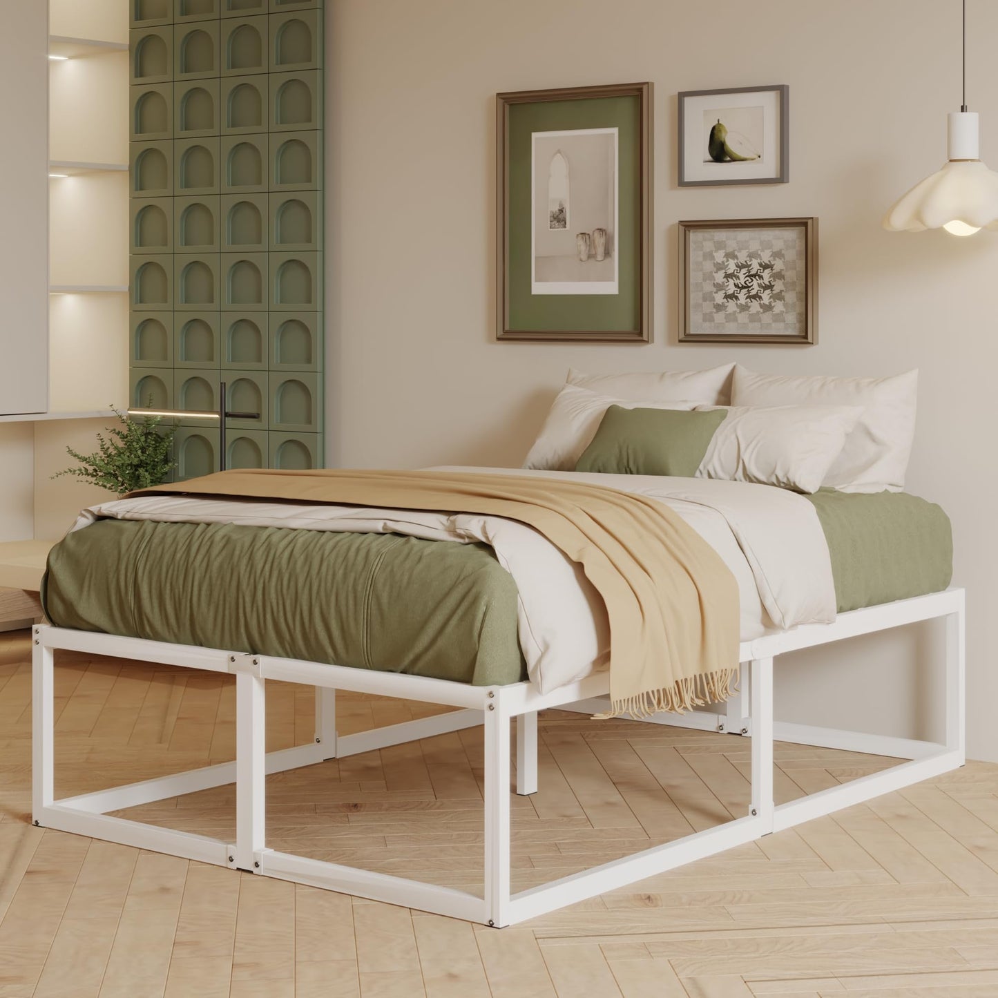 EMODA King Size Bed Frame 150x200 cm with Sturdy Slats Support, White