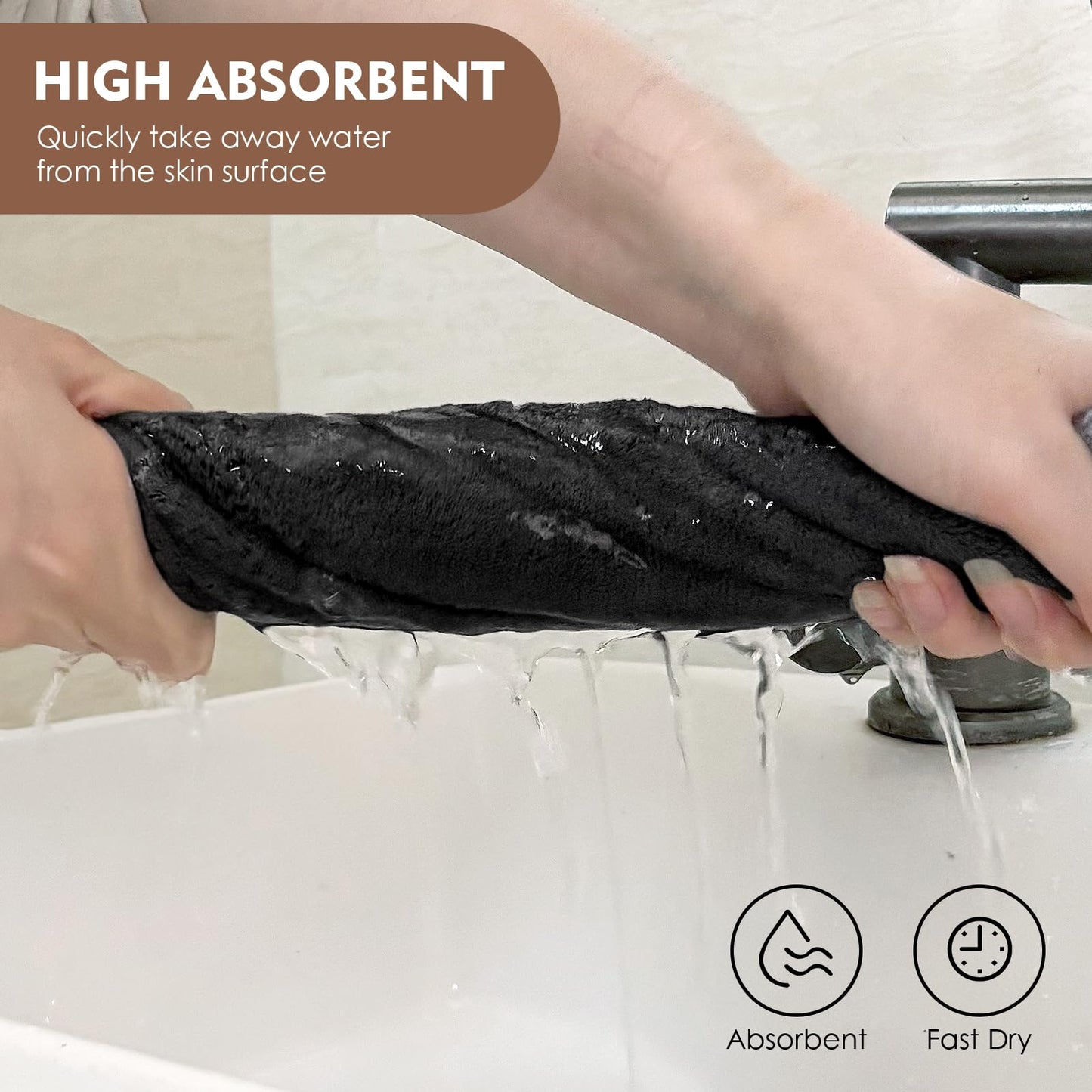 VIVOTE Microfibre Hand Towels Small Hand Towels for Kitchen Bathroom Black