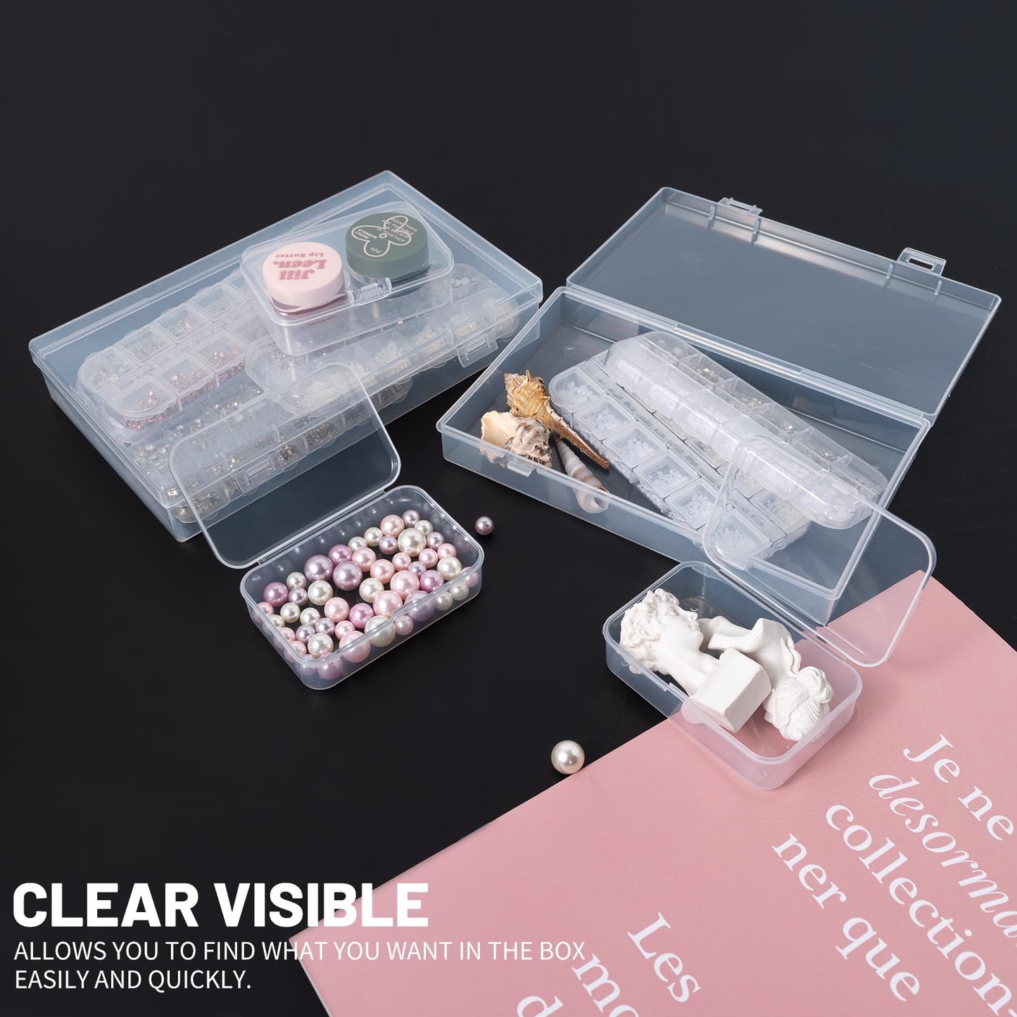 LJY Clear Hinged Storage Boxes, 20 Pack, 3 Mixed Sizes