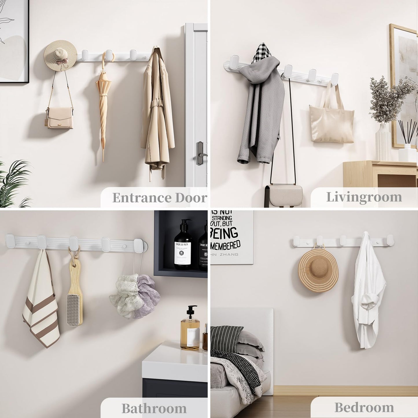 dancrul Coat Rack Wall Mount White, 5 Hooks Rack Metal Coat Hanger Wall for Hanging Hat Purse and Robes, Towel Hook for Bathrooms and Entryway