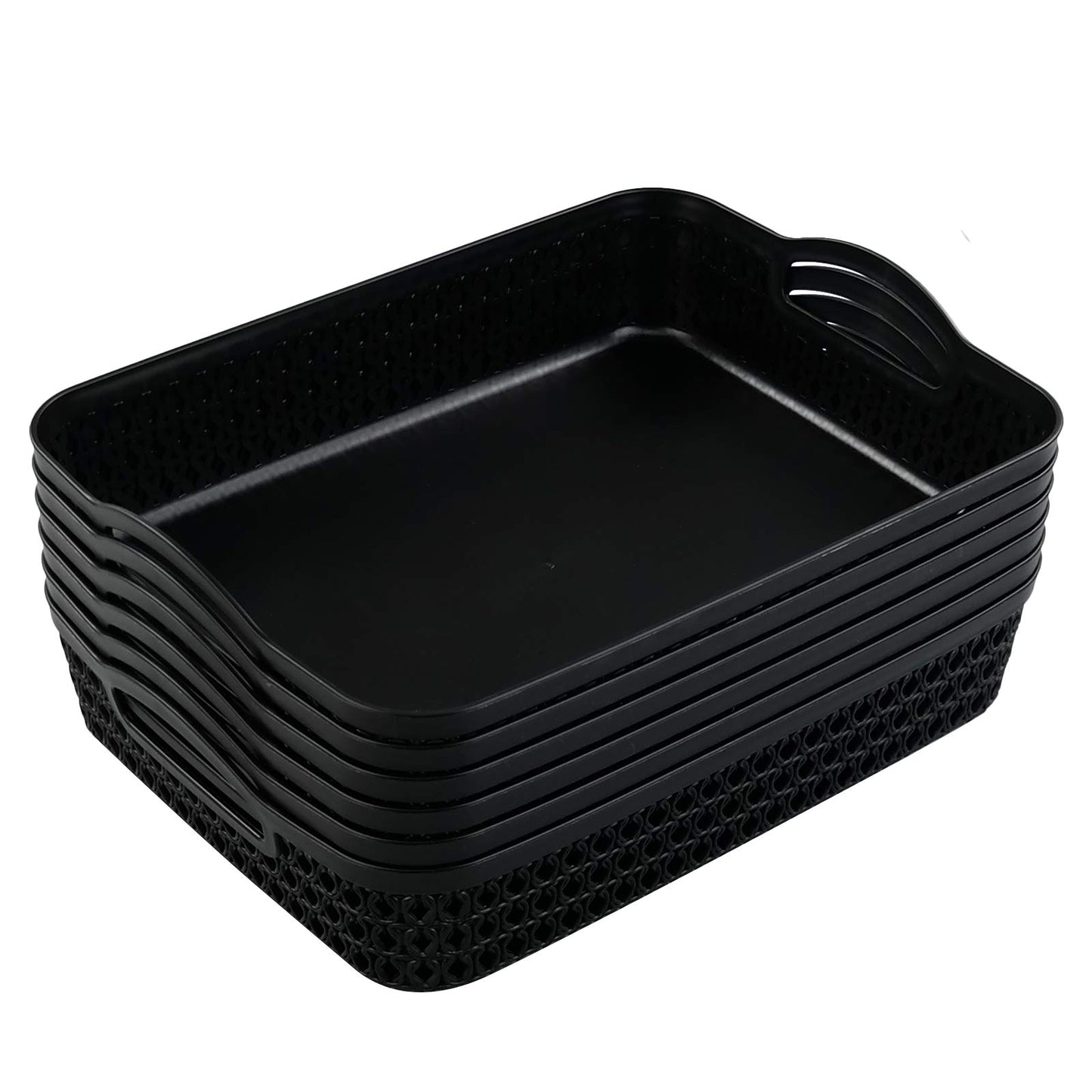 Dehouse 6-Pack Large Plastic Shallow Storage Basket Tray, Black StorageTrays for Shelves