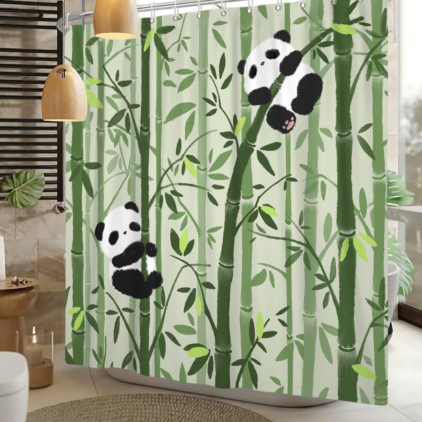 Ttincceer 180x180cm Cute Panda Shower Curtain Bamboo Forests Cartoon Panda Pattern Bathroom Curtain Mildew Resistant Black White Animal Shower