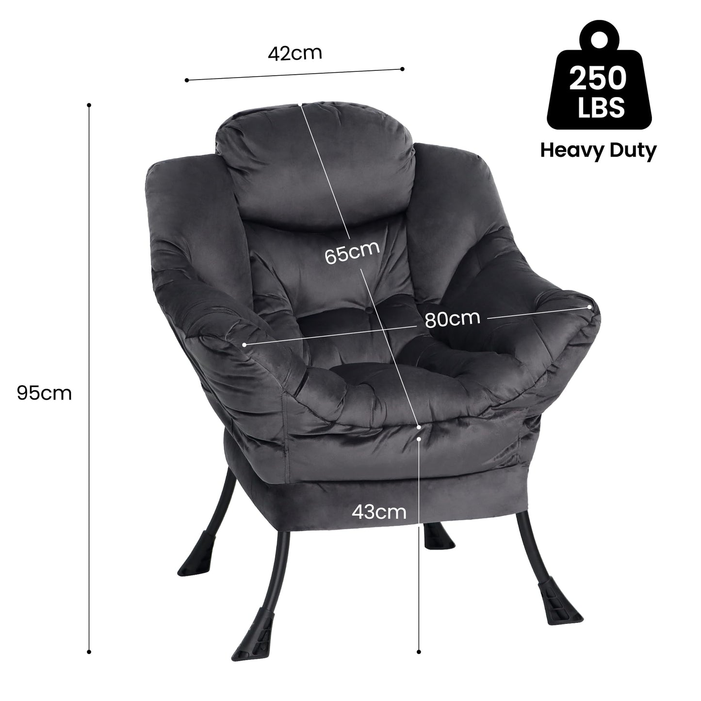 Mordchil EU Comfy Chair for Adults,Armchair for Living Room,Velvet Reading Chairs for Bedroom, Accent Chairs for Dorm with Steel Frame,Dark Grey