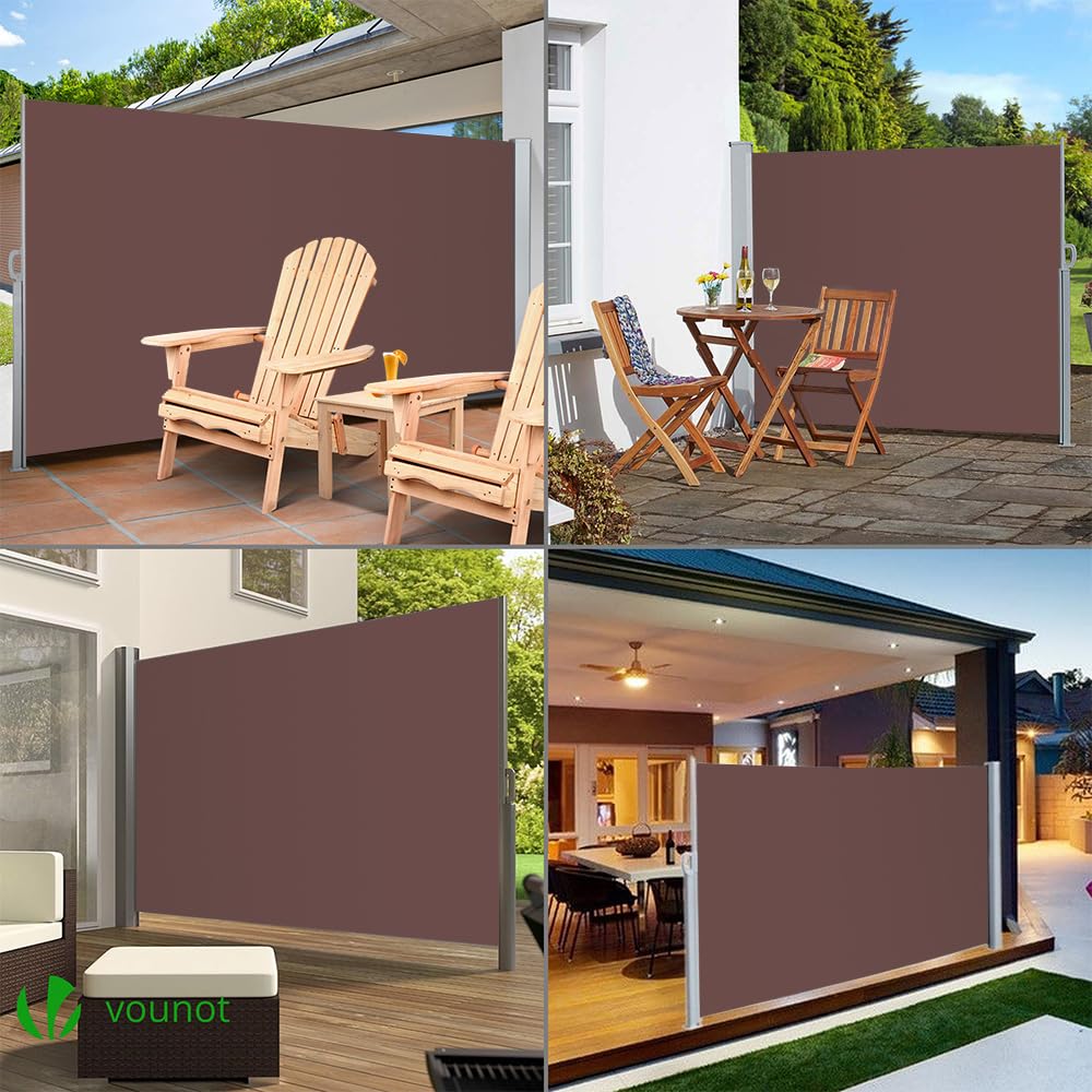 VOUNOT Retractable Side Awning, Outdoor Privacy Protection Screen for Garden, Balcony, Terrace, 180 x 300 cm, Dark Brown