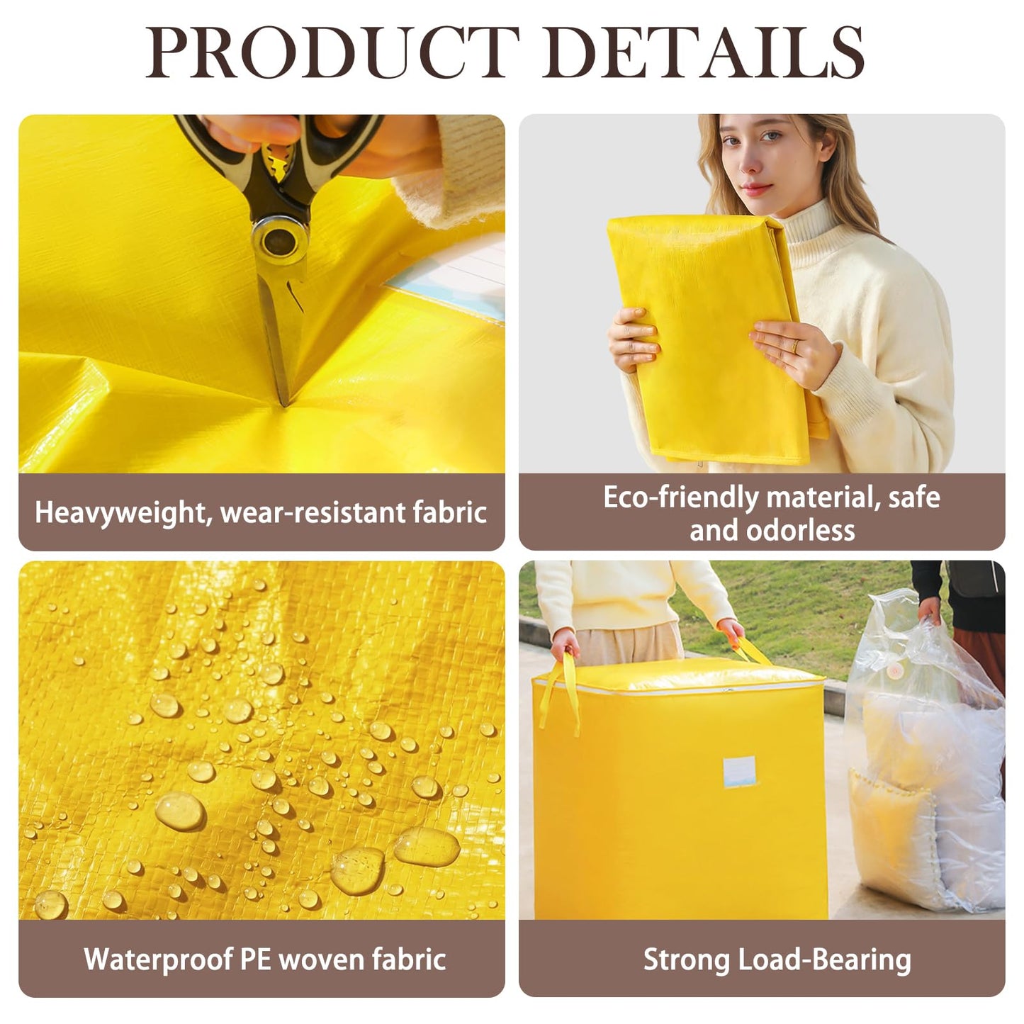 HonorHut Waterproof Moving Bag with Lids Double Zips Yellow 115 L