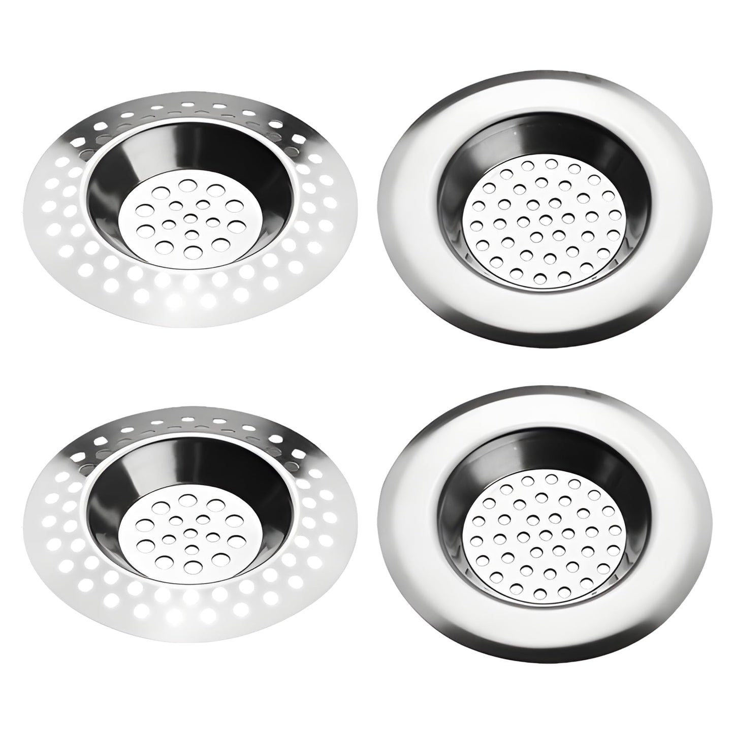 4 PCS Drain Hair Catcher, Stainless Steel Kitchen Sink Strainer Plug Shower Bathroom Plug Hole Sink Filter, Drain Protector Filter(7.3CM, 7.7CM)
