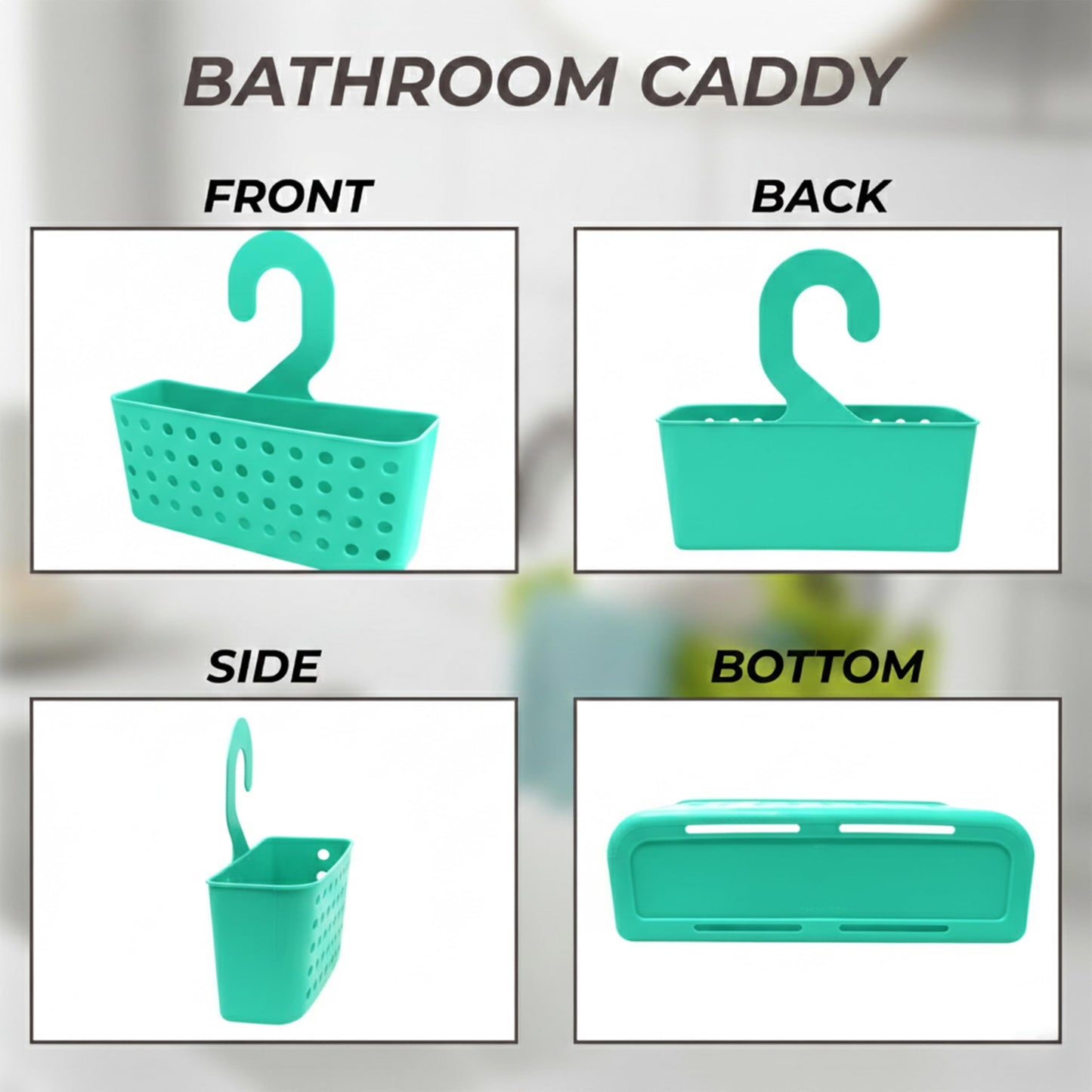 Ketayle Premium Plastic Shower Caddy Turquoise - Wall Mounted Storage Basket for Bathroom Essentials