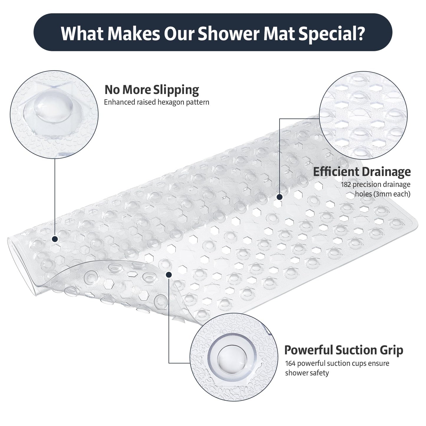 XIYUNTE Square Shower Mat Non Slip Anti Mould - 53 x 53cm Non Slip Shower Mats for Inside Shower
