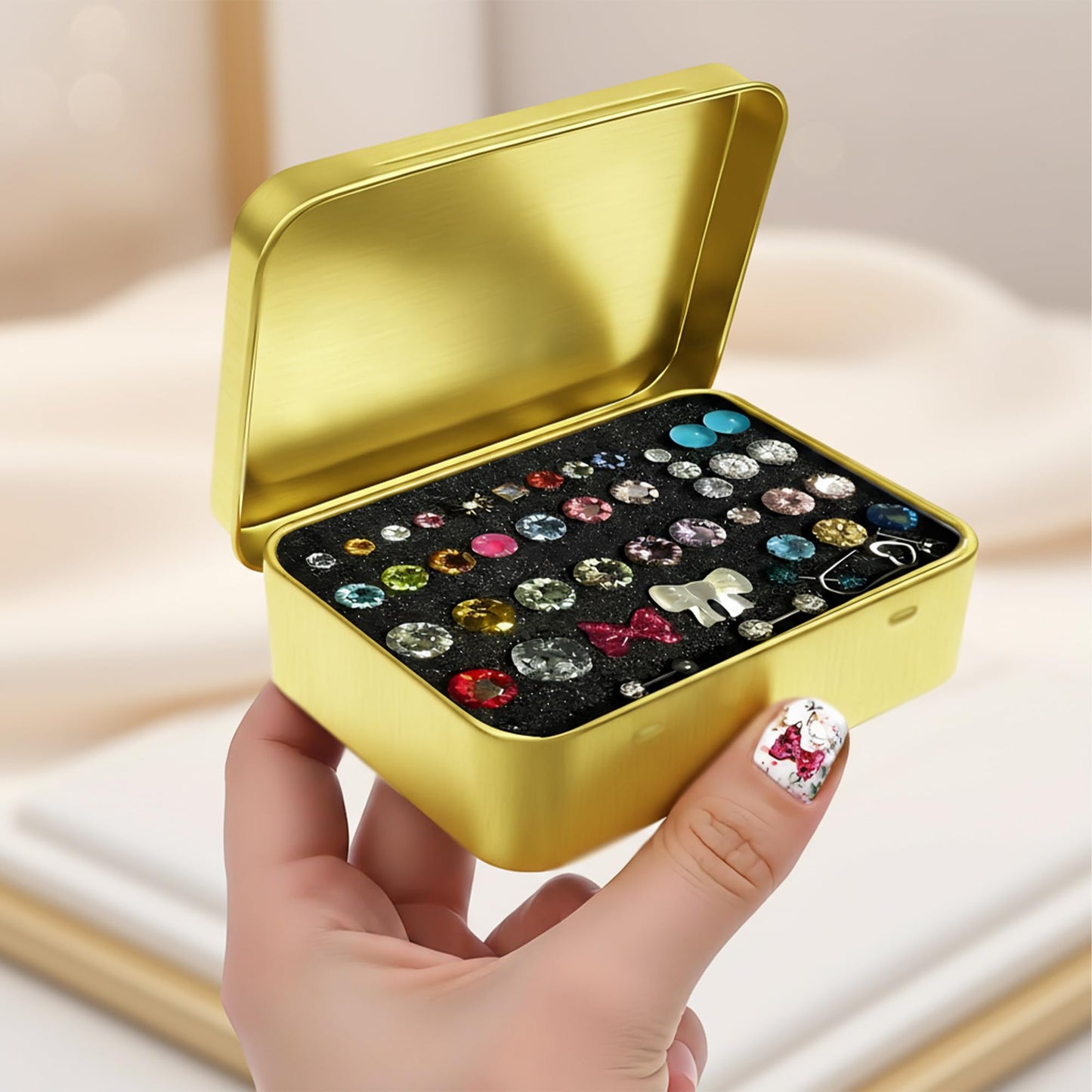 Forever bene 20 Gold Small Metal Tins with Hinged Lids, 20 Pieces, Gold, each piece measures 9,5 × 6 × 2,2 cm