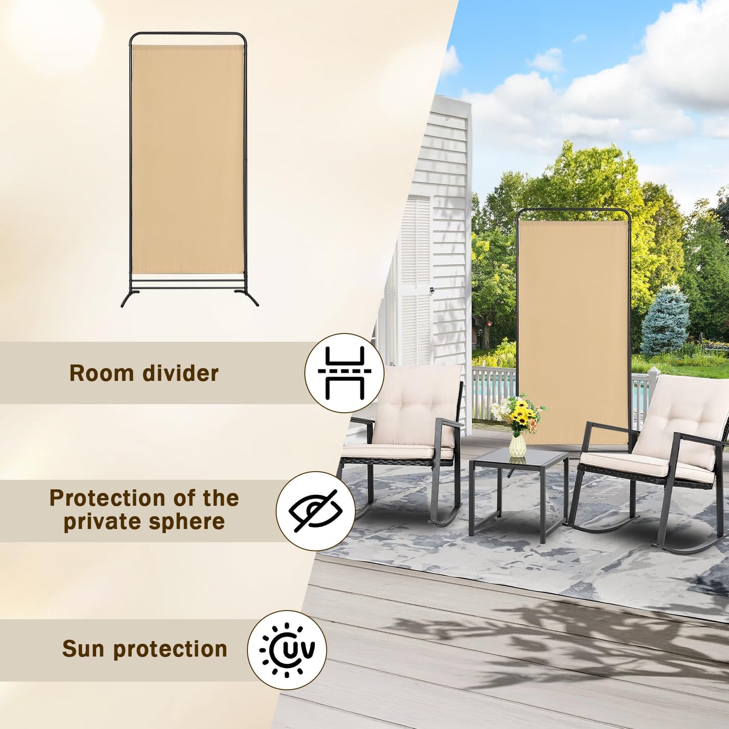 Angel Living 1 Panel Room Divider, Privacy Screen Composed of Polyester Fabric and Sturdy Iron Frame