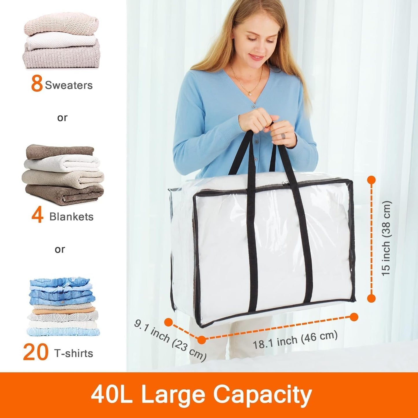 Vieshful 7 Pack Clear Comforter Storage Bag, 40L Clothes Storage Bag with Zipper Closet Organizer
