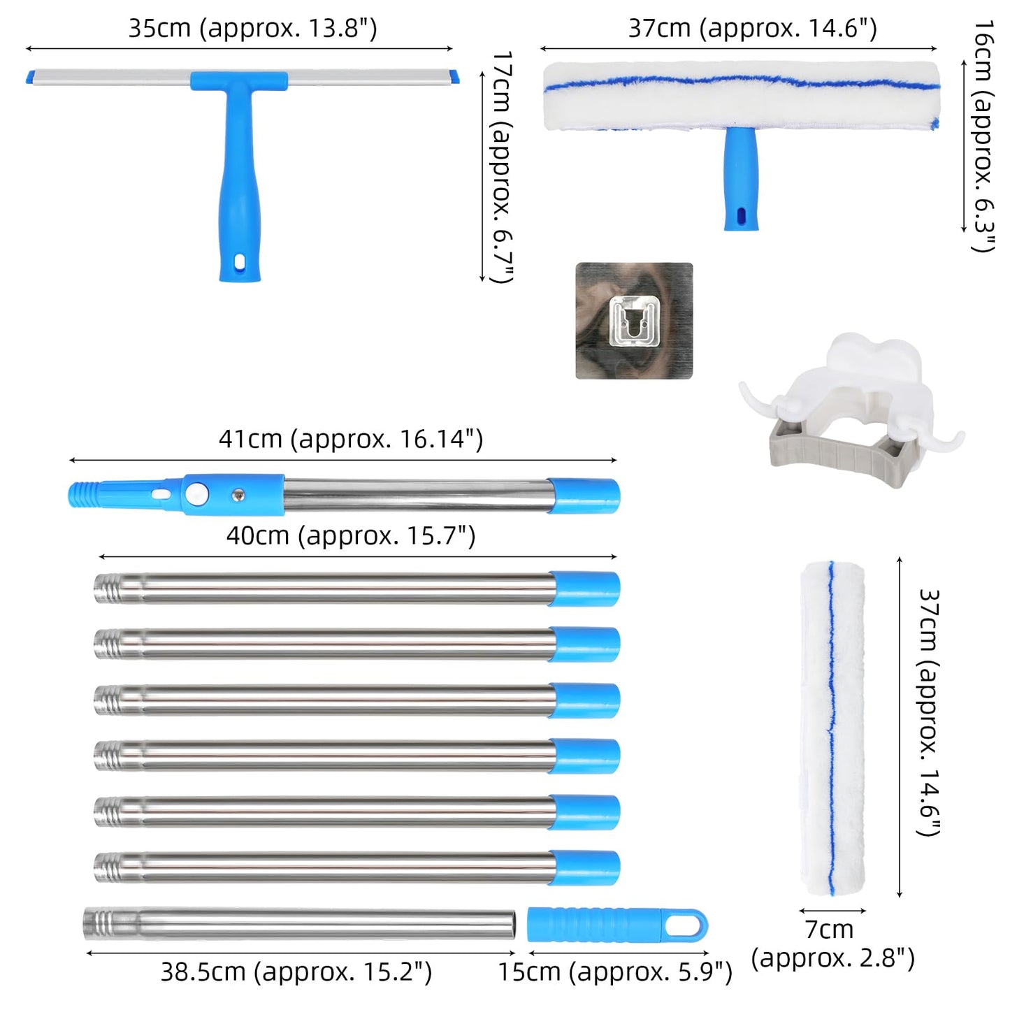 Window Cleaning Equipment with 3m Extension Pole, Squeegee Scrubber Tool