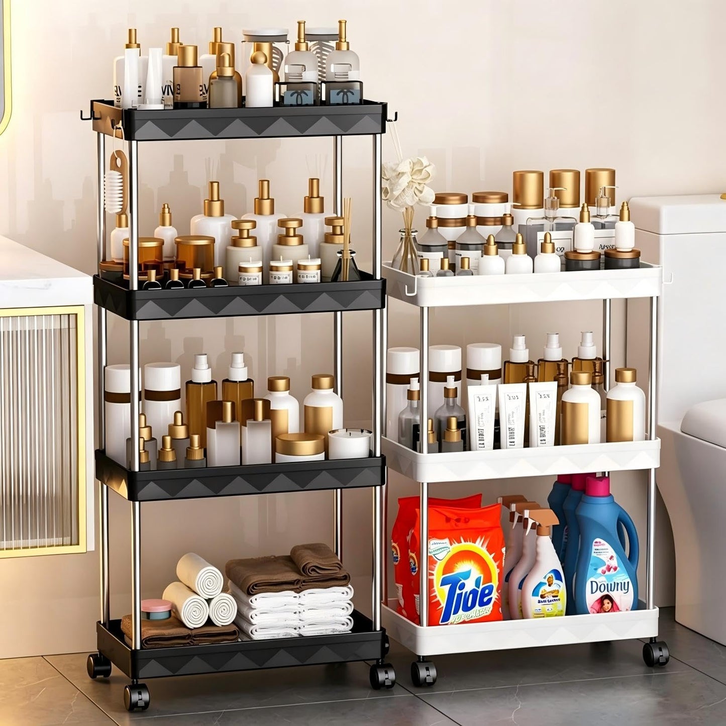 Multibao 3 Tier Slim Slide Out Kitchen Trolley Rack Holder Storage Shelf Organiser with Wheels for Small Spaces Bathroom Kitchen Laundryroom Bedroom