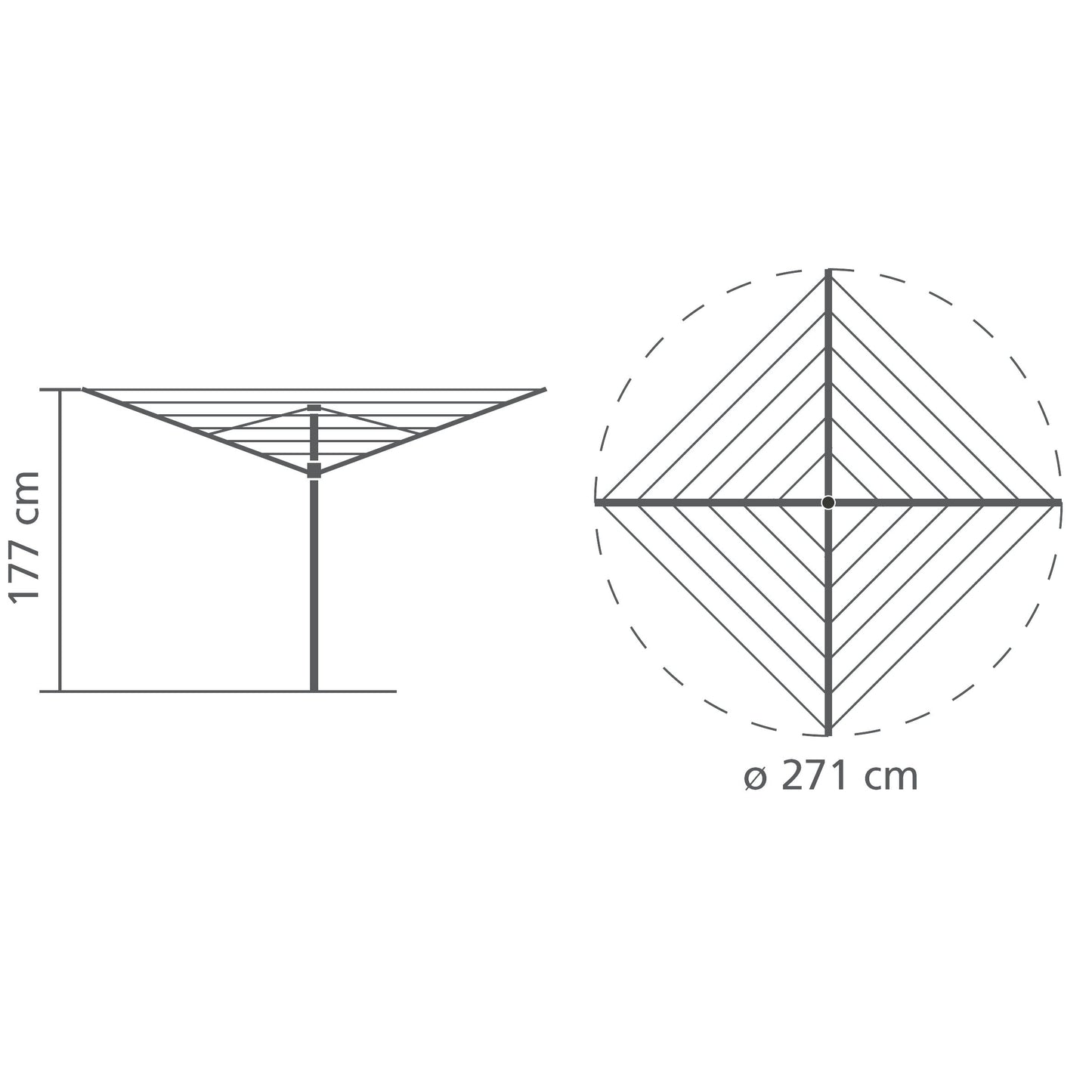 Brabantia 40m Essential Rotary Washing Line (Metallic Grey) Collapsible Umbrella System, 4 Arm Outdoor Clothes Dryer + 35mm Plastic Ground Tube