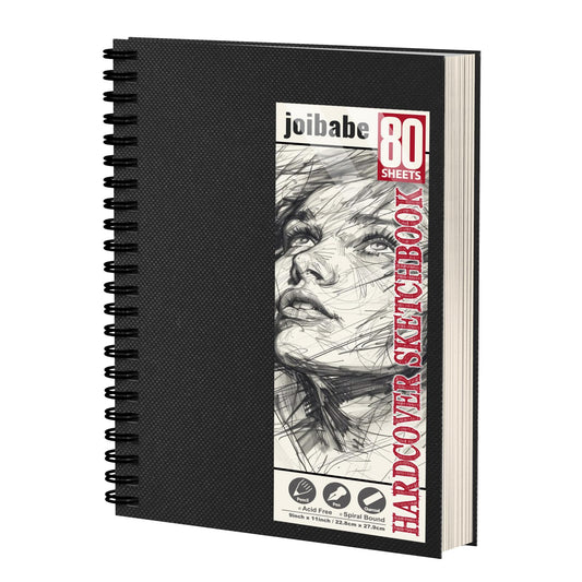 joibabe A4 Sketch Book, Hardcover Spiral Bound Sketchbook 100gsm, 80 Sheets 160 Pages Sketch Pad,Natural White Drawing Book, Professional Drawing Pad