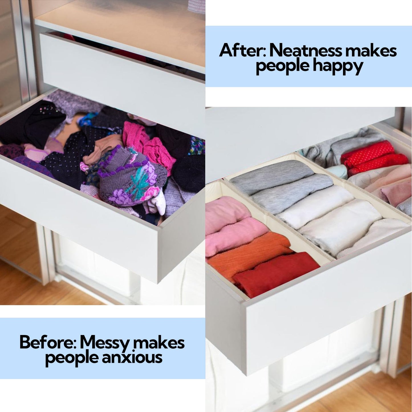 Homo Trends 3 Fabric Storage Boxes, Wardrobe Storage Boxes, White
